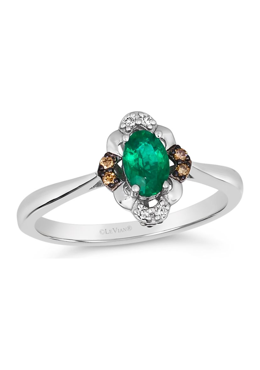  Ring featuring 3/8 ct. t.w. Emerald, 1/20 ct. t.w. Chocolate Diamonds®, Nude Diamonds™ in 14K Vanilla Gold®