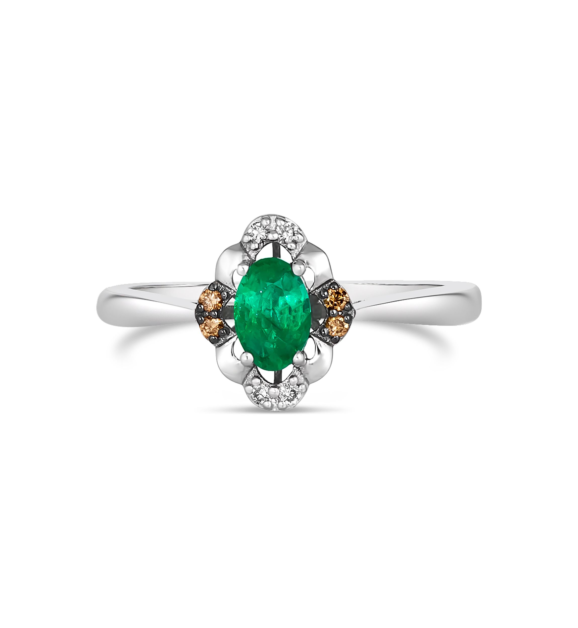  Ring featuring 3/8 ct. t.w. Emerald, 1/20 ct. t.w. Chocolate Diamonds®, Nude Diamonds™ in 14K Vanilla Gold®
