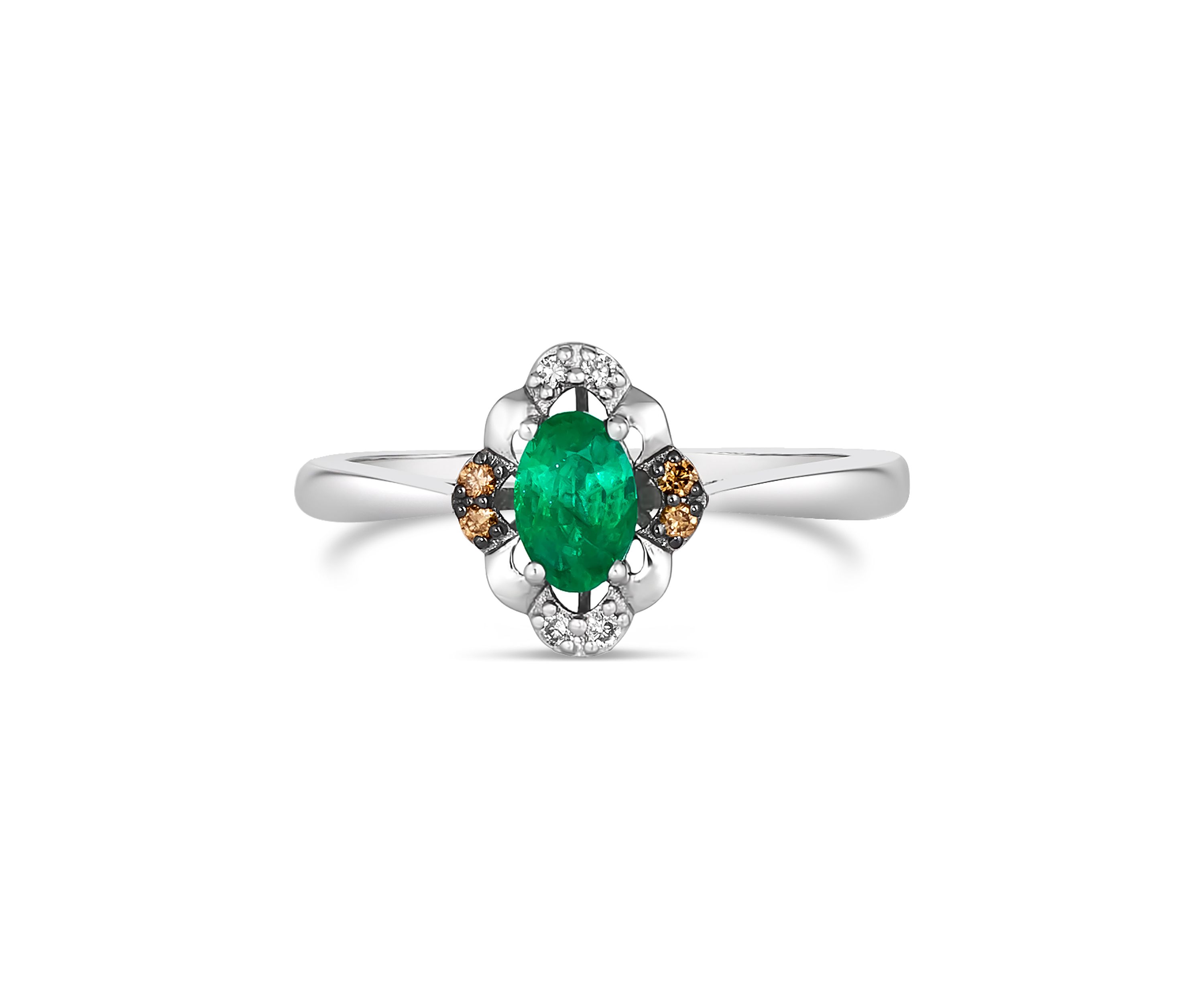  Ring featuring 3/8 ct. t.w. Emerald, 1/20 ct. t.w. Chocolate Diamonds®, Nude Diamonds™ in 14K Vanilla Gold®