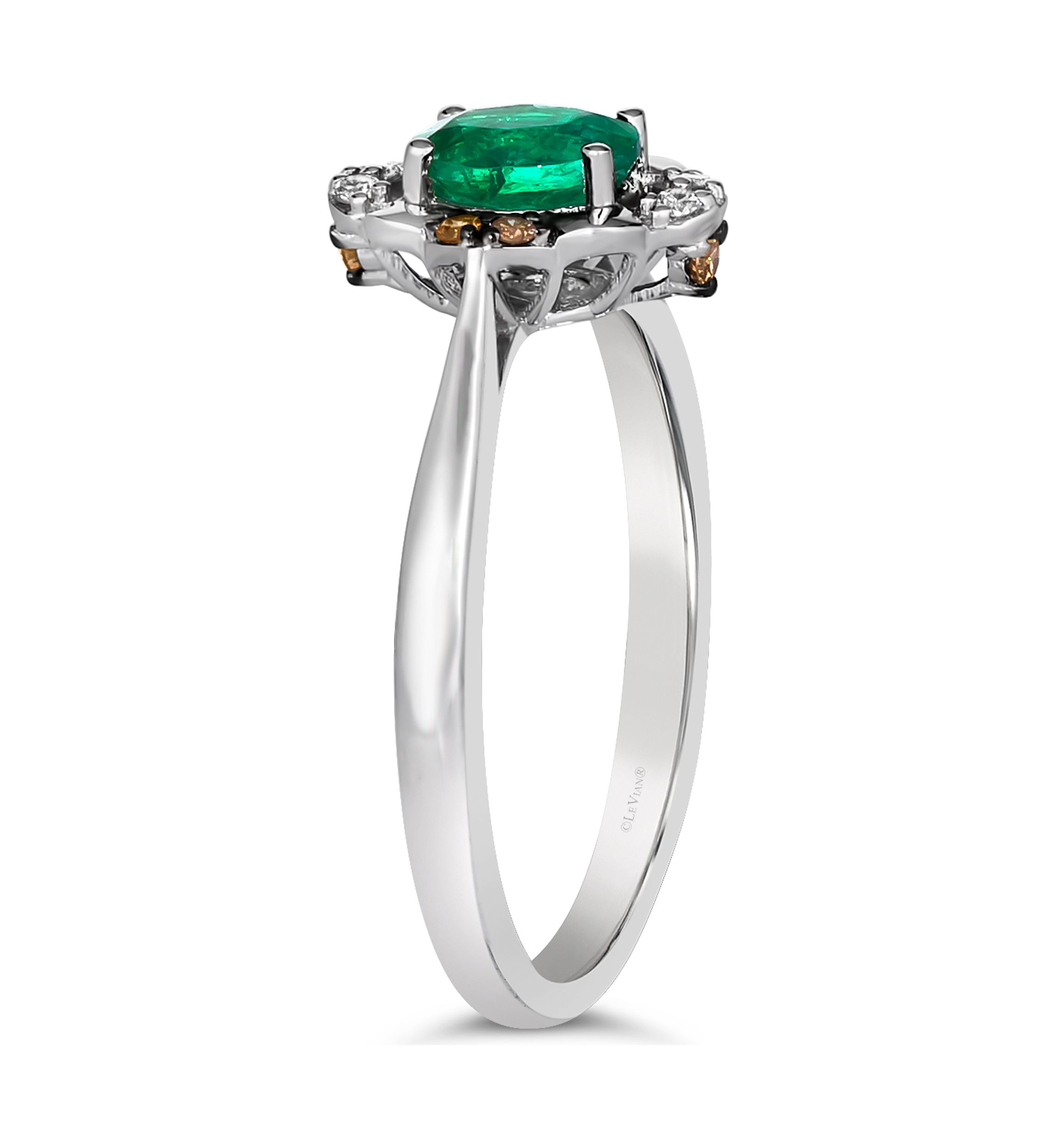  Ring featuring 3/8 ct. t.w. Emerald, 1/20 ct. t.w. Chocolate Diamonds®, Nude Diamonds™ in 14K Vanilla Gold®