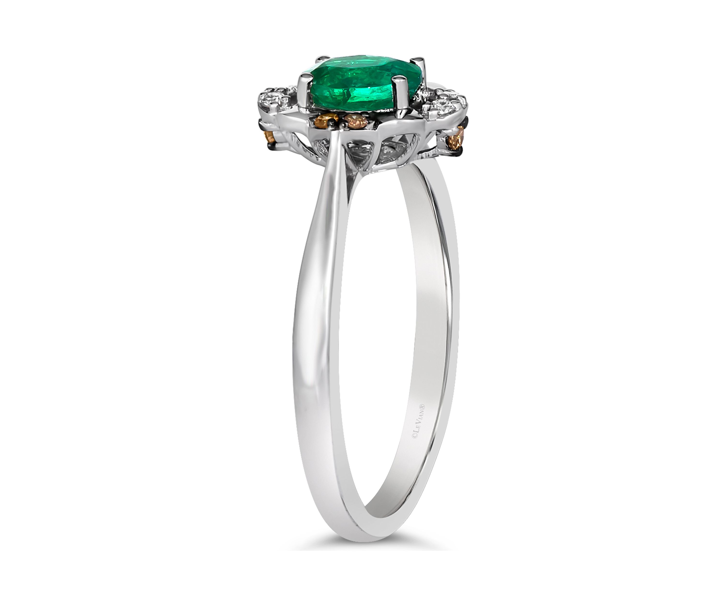  Ring featuring 3/8 ct. t.w. Emerald, 1/20 ct. t.w. Chocolate Diamonds®, Nude Diamonds™ in 14K Vanilla Gold®