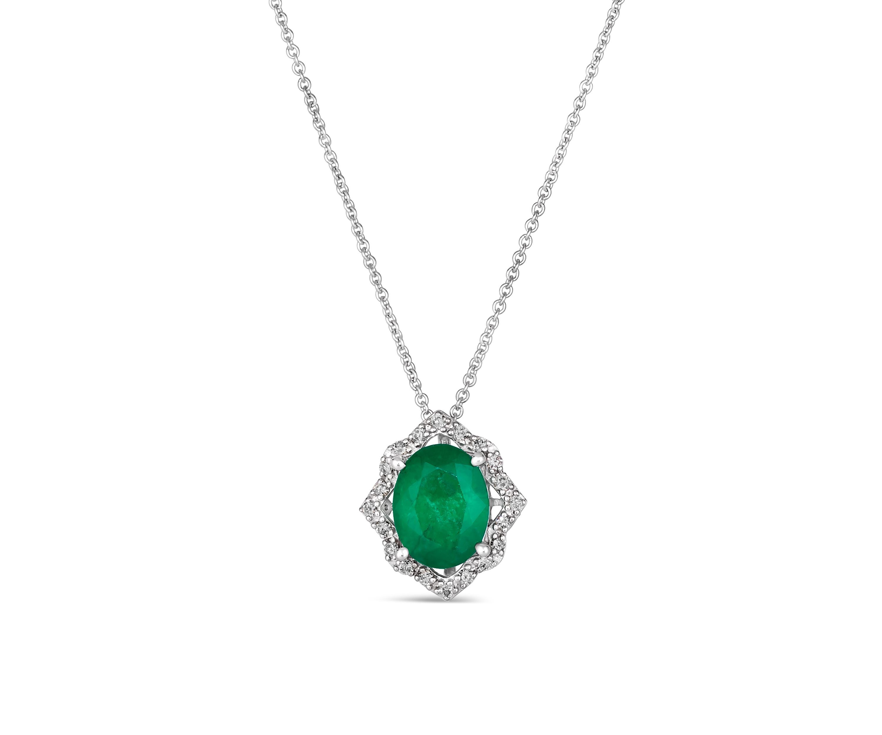  Pendant featuring 1.58 ct. t.w. Emerald, Chocolate Diamonds®, 1/8 ct. t.w. Nude Diamonds™ Pendant Necklace in 14K Vanilla Gold®