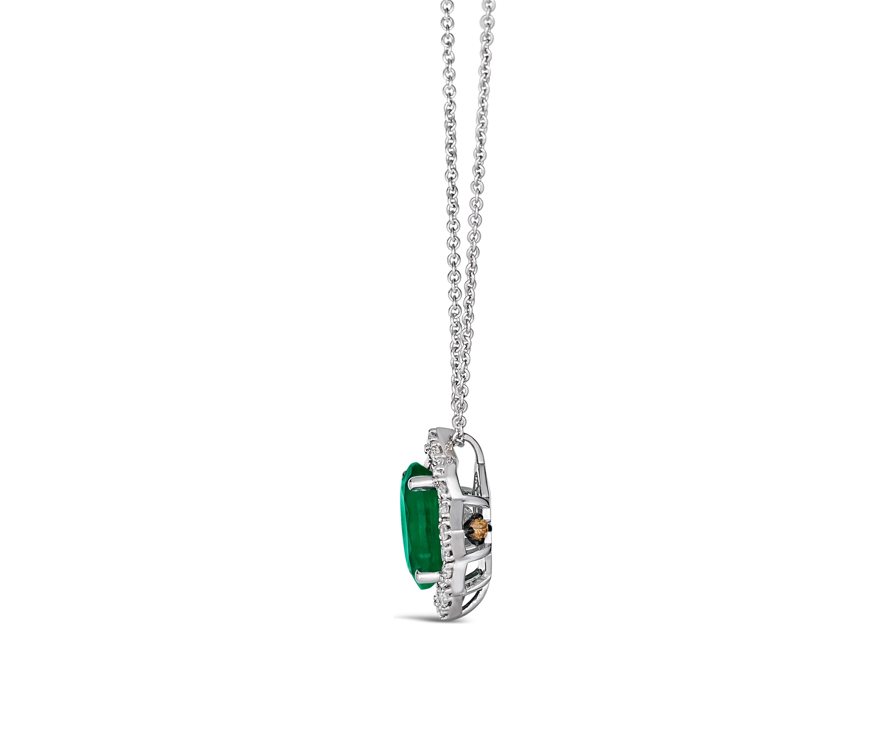  Pendant featuring 1.58 ct. t.w. Emerald, Chocolate Diamonds®, 1/8 ct. t.w. Nude Diamonds™ Pendant Necklace in 14K Vanilla Gold®