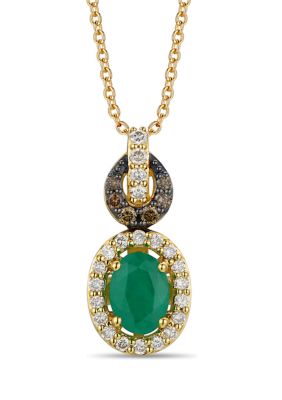 3/4 ct. t.w. Costa Smeralda Emeralds™, 1/10 ct. t.w. Chocolate Diamonds®, 1/4 ct. t.w. Nude Diamonds™ Pendant Necklace in 14K Honey Gold™