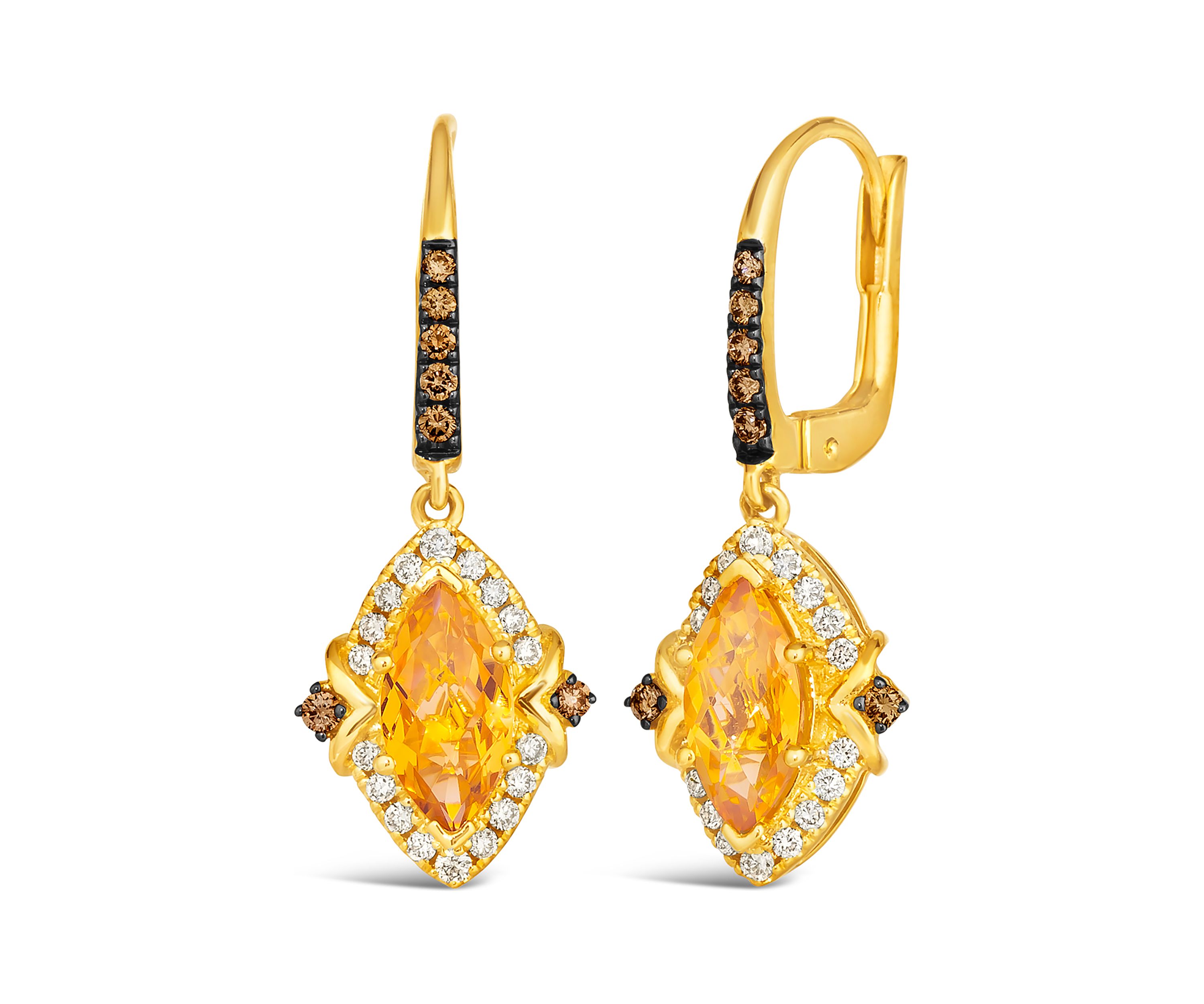 1.63 ct. t.w. Cinnamon Citrine®, 1/4  ct. t.w. Nude Diamonds™, 1/6  ct. t.w. Chocolate Diamonds®  in 14K Honey Gold™ Earrings