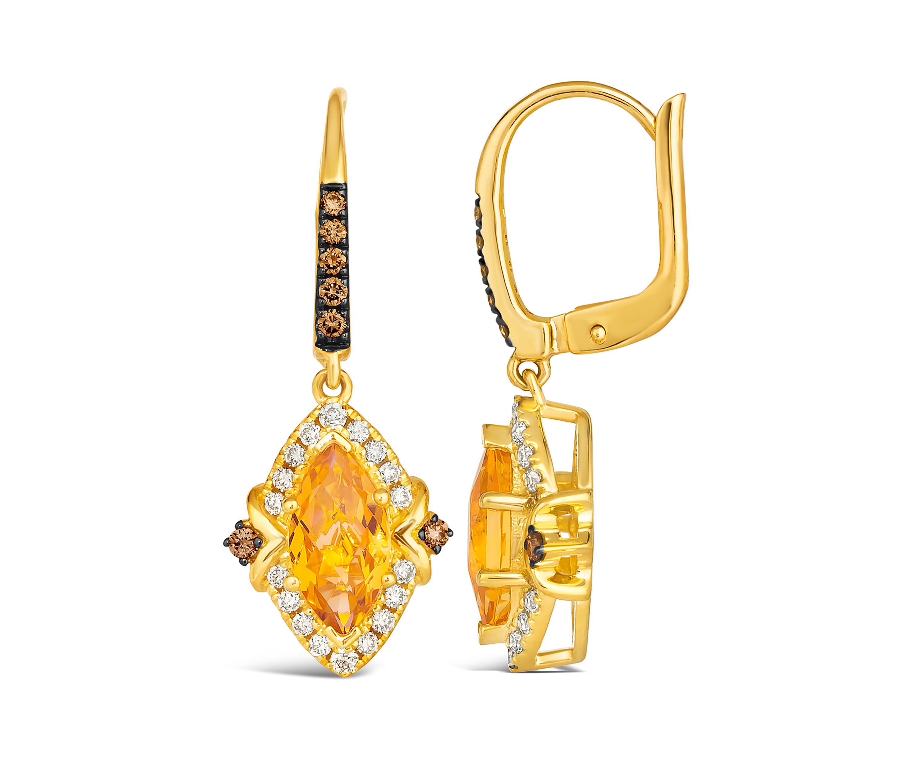 1.63 ct. t.w. Cinnamon Citrine®, 1/4  ct. t.w. Nude Diamonds™, 1/6  ct. t.w. Chocolate Diamonds®  in 14K Honey Gold™ Earrings
