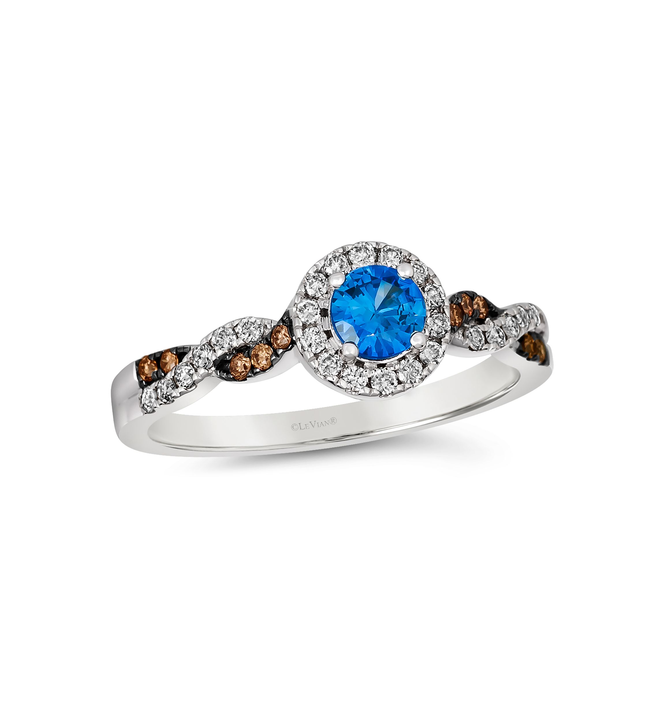 Ring featuring 1/3 ct. t.w. Cornflower Sapphire™, 1/5 ct. t.w. Nude Diamonds™, 1/15 ct. t.w. Chocolate Diamonds® set in 14K Vanilla Gold®