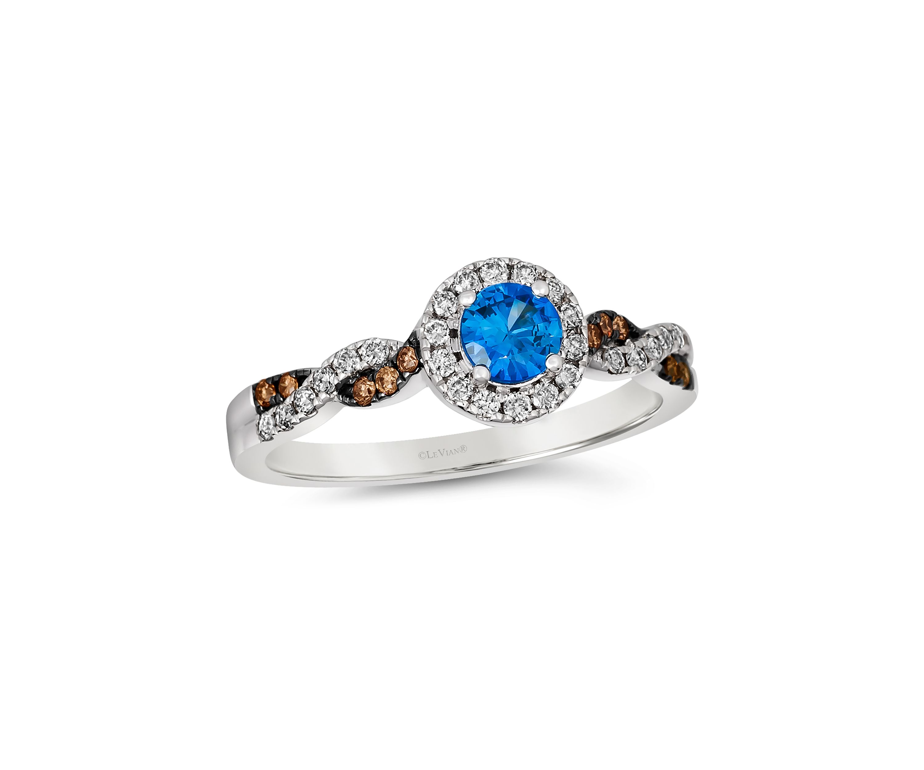 Ring featuring 1/3 ct. t.w. Cornflower Sapphire™, 1/5 ct. t.w. Nude Diamonds™, 1/15 ct. t.w. Chocolate Diamonds® set in 14K Vanilla Gold®