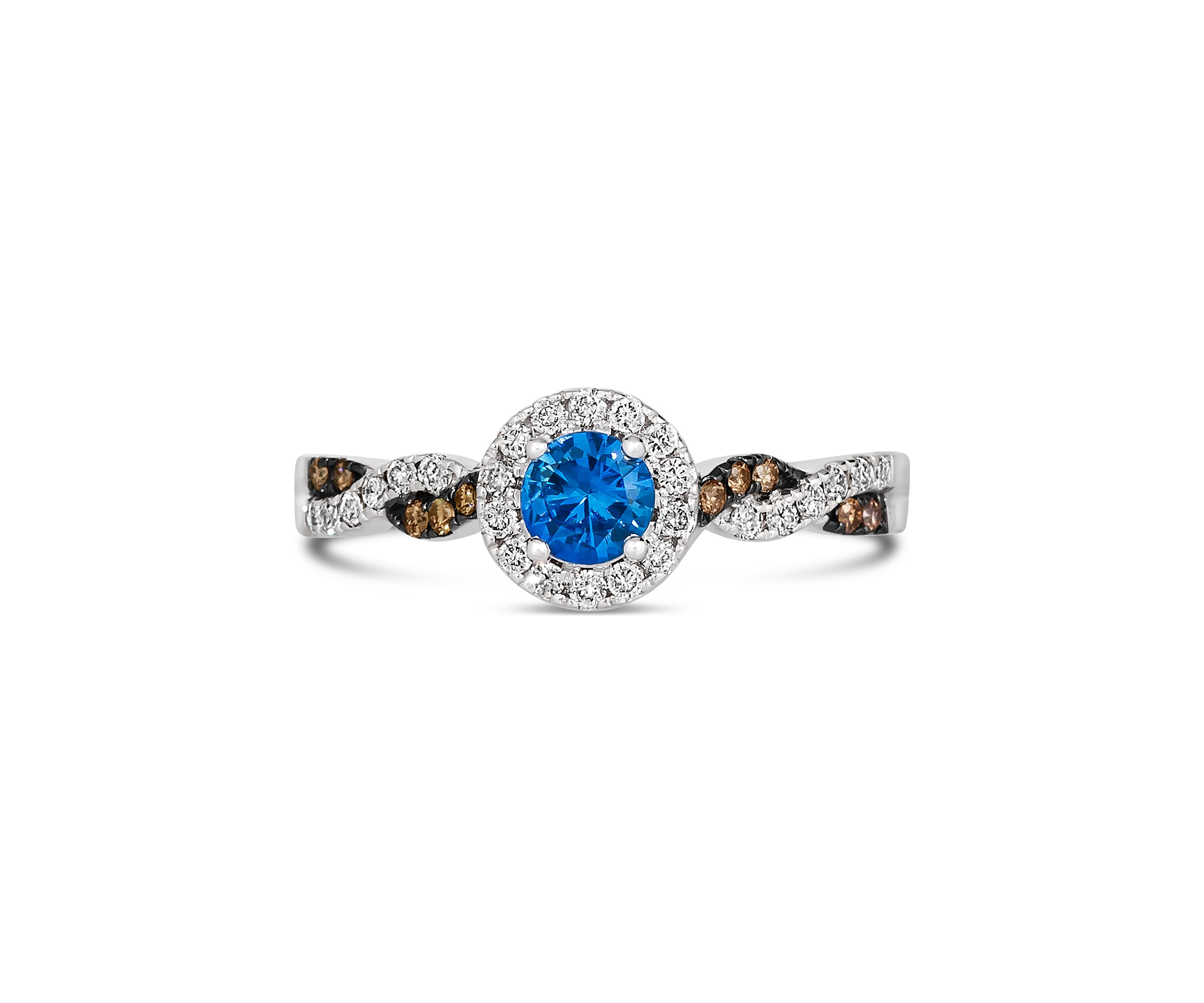 Ring featuring 1/3 ct. t.w. Cornflower Sapphire™, 1/5 ct. t.w. Nude Diamonds™, 1/15 ct. t.w. Chocolate Diamonds® set in 14K Vanilla Gold®