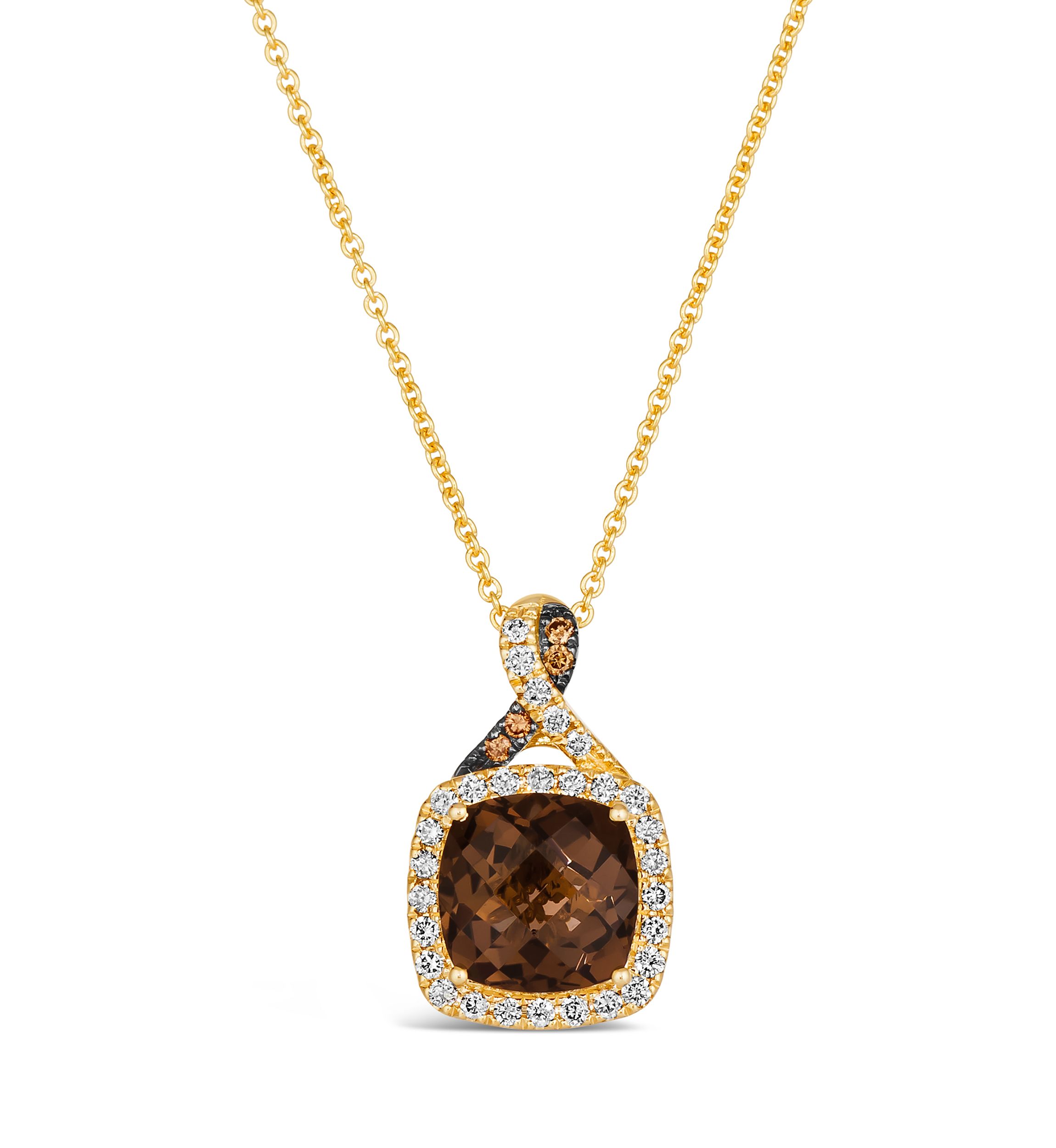 2 ct. t.w. Chocolate Quartz®, 1/5 ct. t.w. Nude Diamonds™, Chocolate Diamonds® Square Pendant Necklace in 14K Honey Gold™