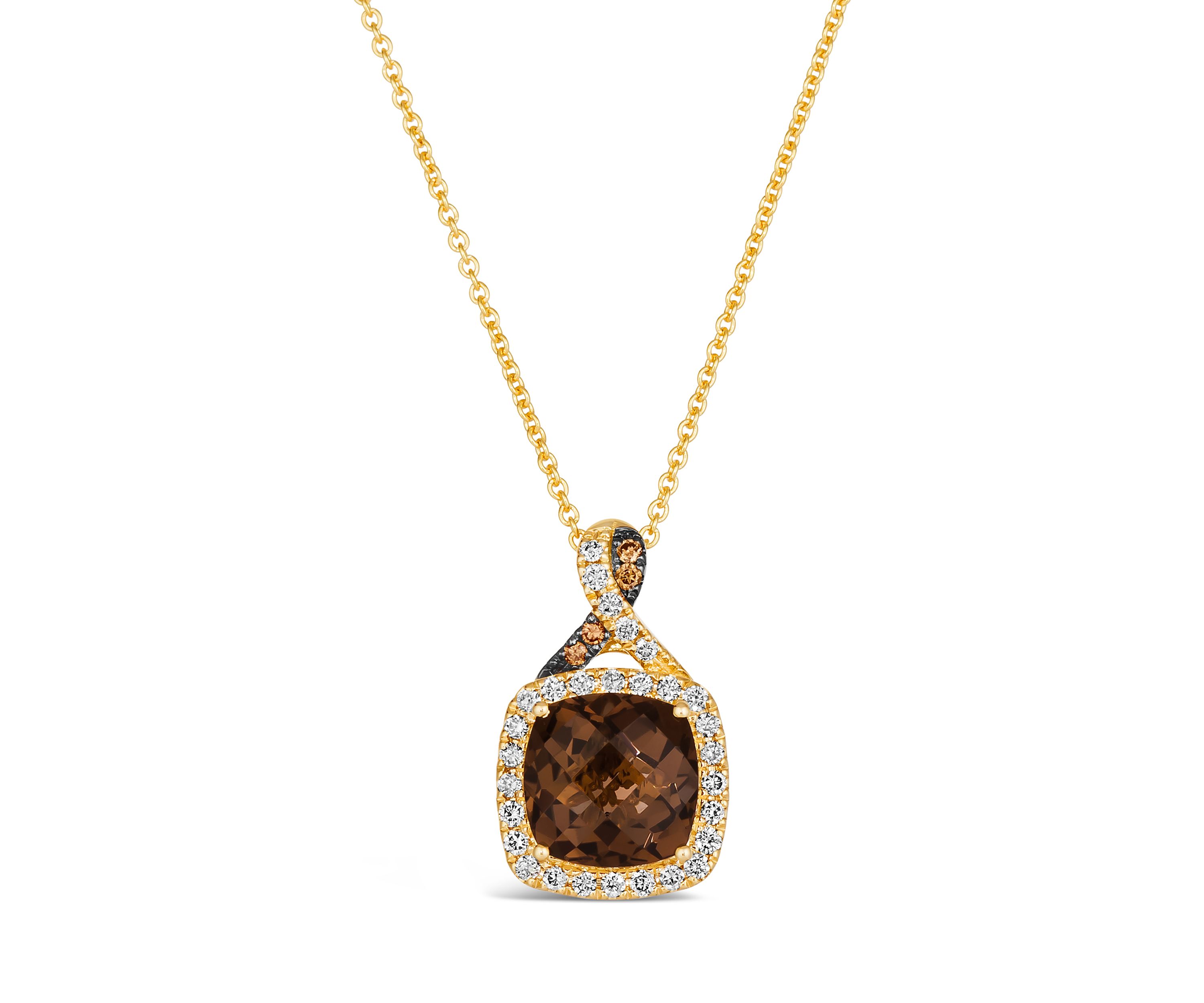 2 ct. t.w. Chocolate Quartz®, 1/5 ct. t.w. Nude Diamonds™, Chocolate Diamonds® Square Pendant Necklace in 14K Honey Gold™