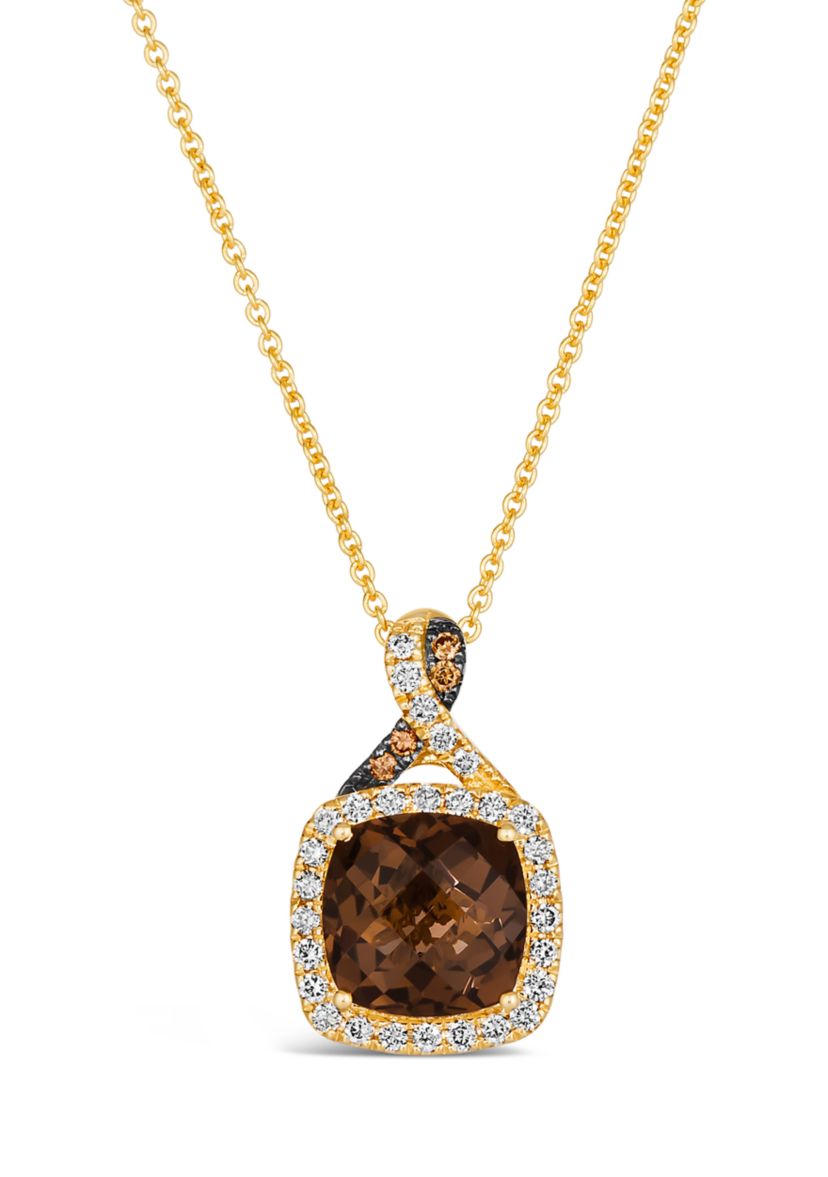 2 ct. t.w. Chocolate Quartz®, 1/5 ct. t.w. Nude Diamonds™, Chocolate Diamonds® Square Pendant Necklace in 14K Honey Gold™