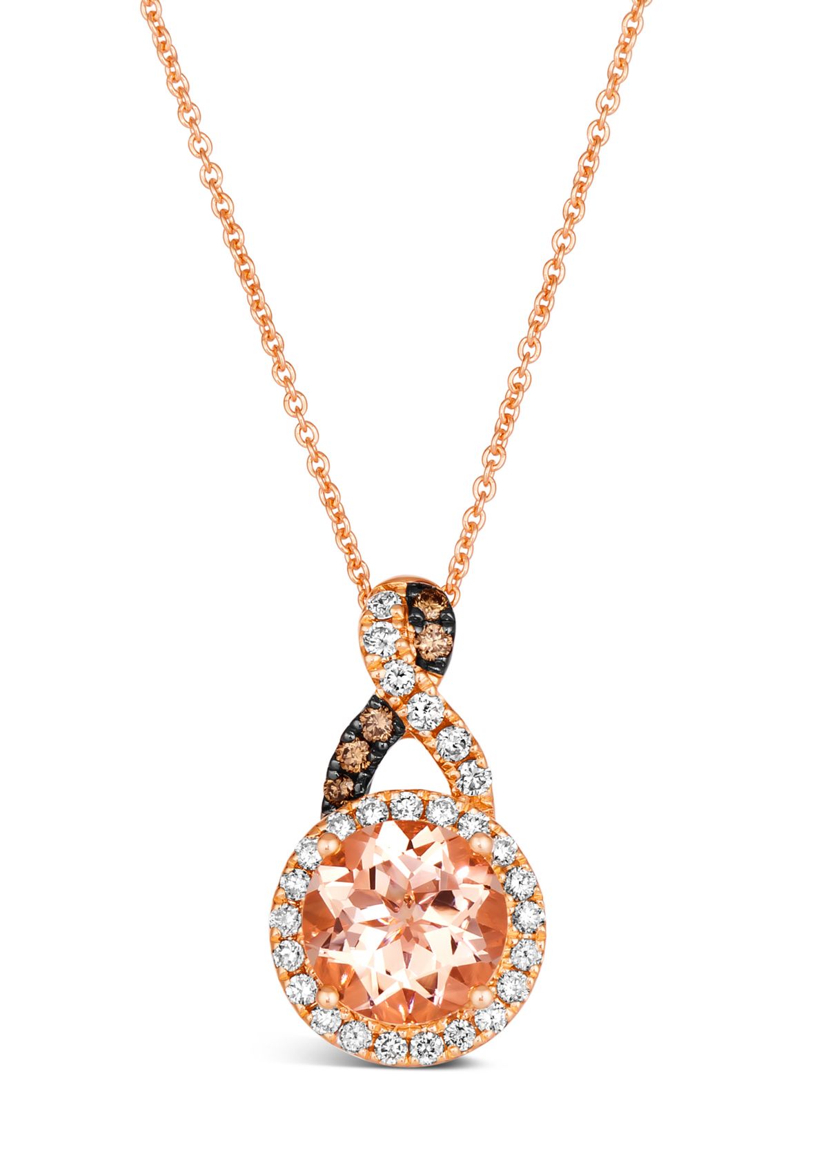 Pendant featuring 1.38 ct. t.w. Peach Morganite™, 1/20 ct. t.w. Chocolate Diamonds®, 1/4 ct. t.w. Nude Diamonds™ set in 14K Strawberry Gold®