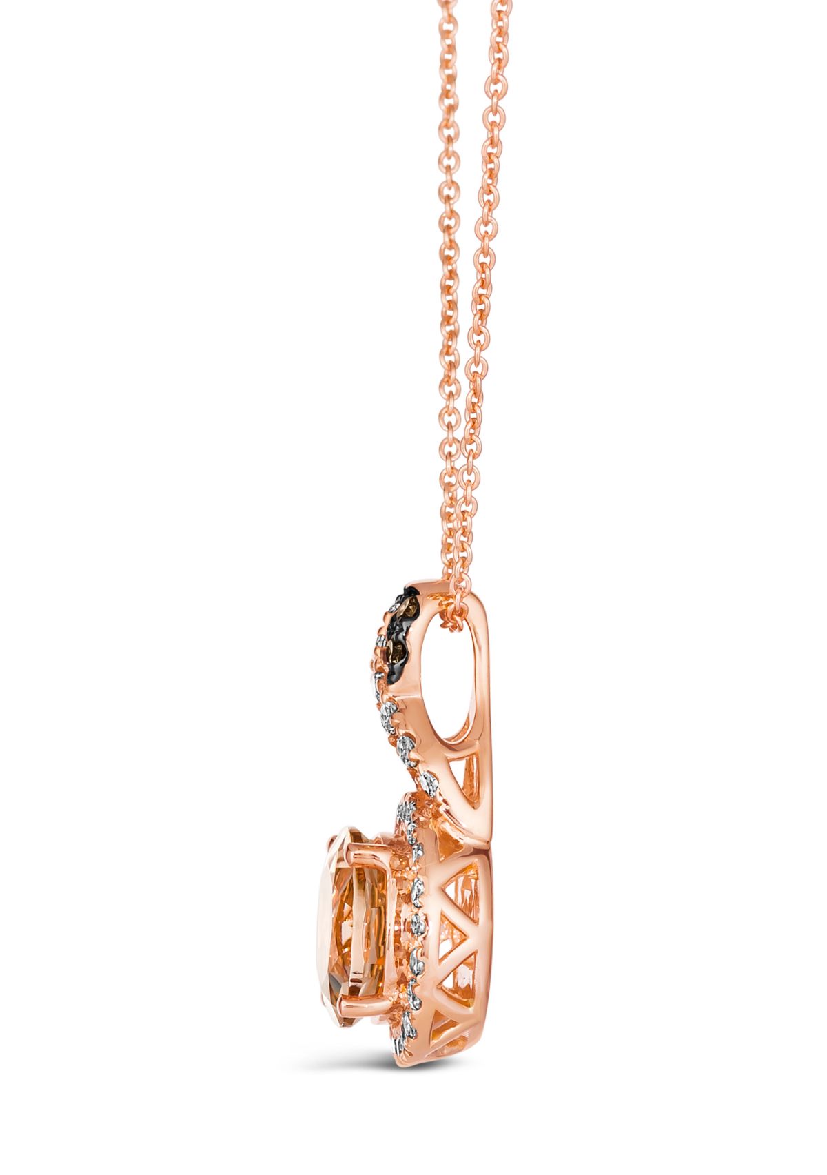 Pendant featuring 1.38 ct. t.w. Peach Morganite™, 1/20 ct. t.w. Chocolate Diamonds®, 1/4 ct. t.w. Nude Diamonds™ set in 14K Strawberry Gold®