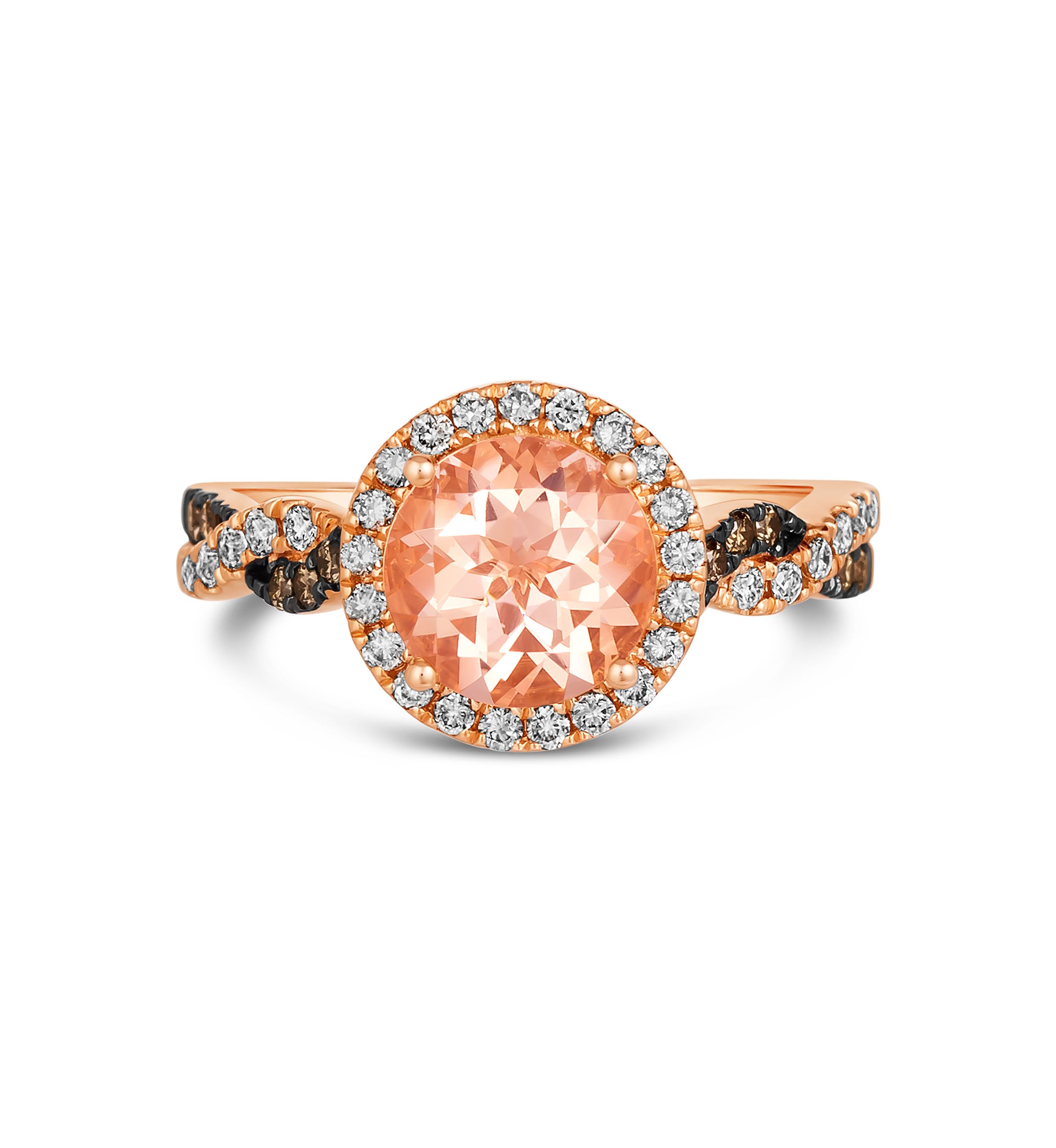 Ring featuring 1.38 ct. t.w. Peach Morganite™, 1/10 ct. t.w. Chocolate Diamonds®, 1/3 ct. t.w. Nude Diamonds™ set in 14K Strawberry Gold®