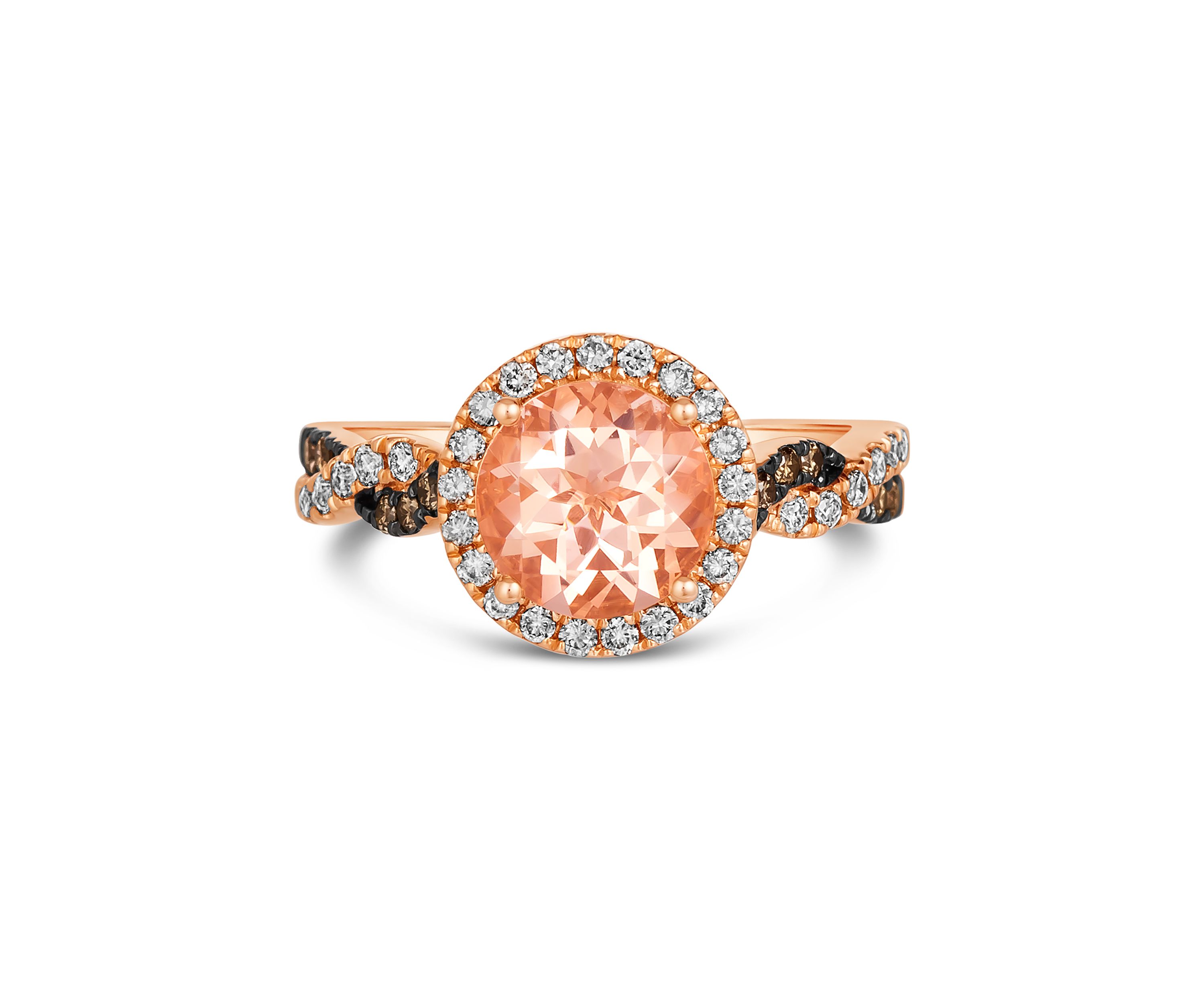 Ring featuring 1.38 ct. t.w. Peach Morganite™, 1/10 ct. t.w. Chocolate Diamonds®, 1/3 ct. t.w. Nude Diamonds™ set in 14K Strawberry Gold®