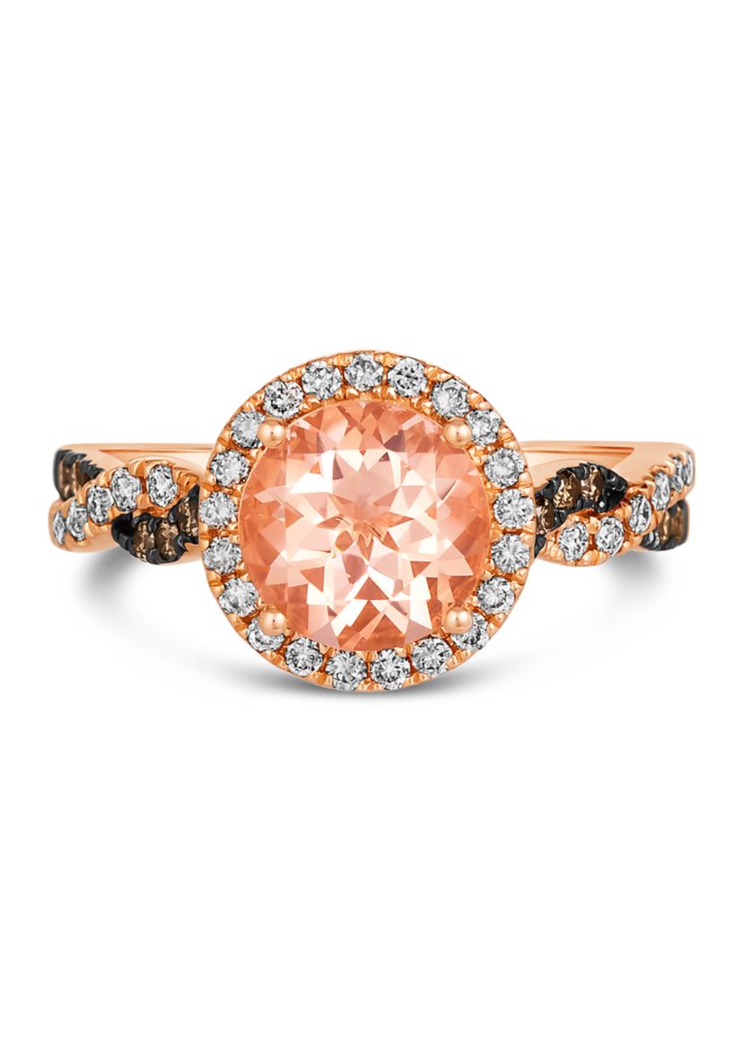 Ring featuring 1.38 ct. t.w. Peach Morganite™, 1/10 ct. t.w. Chocolate Diamonds®, 1/3 ct. t.w. Nude Diamonds™ set in 14K Strawberry Gold®
