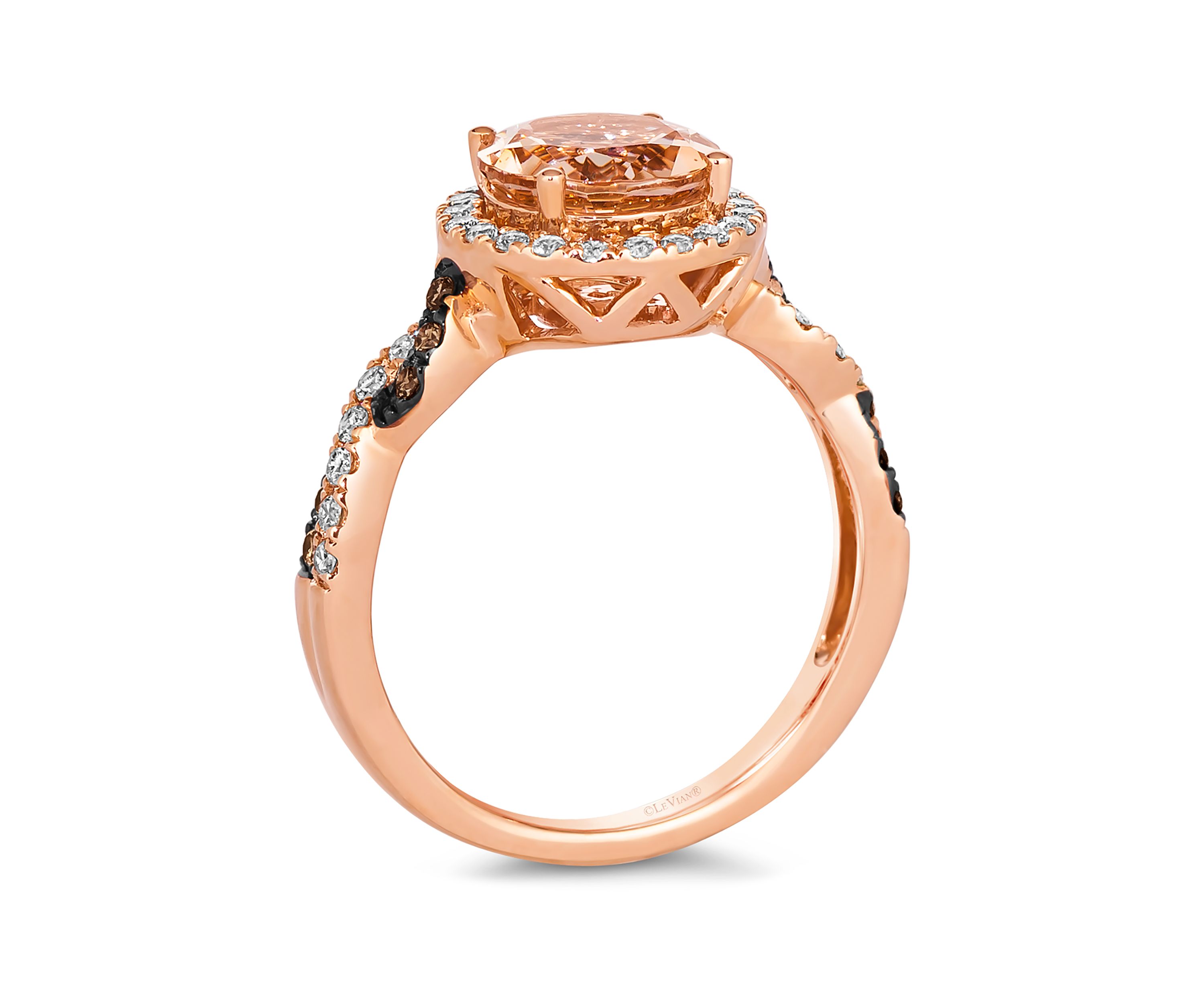 Ring featuring 1.38 ct. t.w. Peach Morganite™, 1/10 ct. t.w. Chocolate Diamonds®, 1/3 ct. t.w. Nude Diamonds™ set in 14K Strawberry Gold®