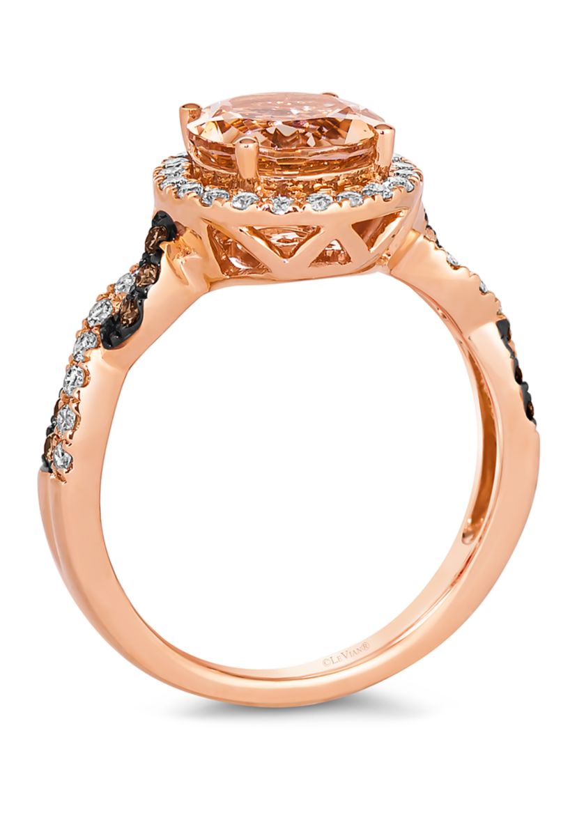 Ring featuring 1.38 ct. t.w. Peach Morganite™, 1/10 ct. t.w. Chocolate Diamonds®, 1/3 ct. t.w. Nude Diamonds™ set in 14K Strawberry Gold®