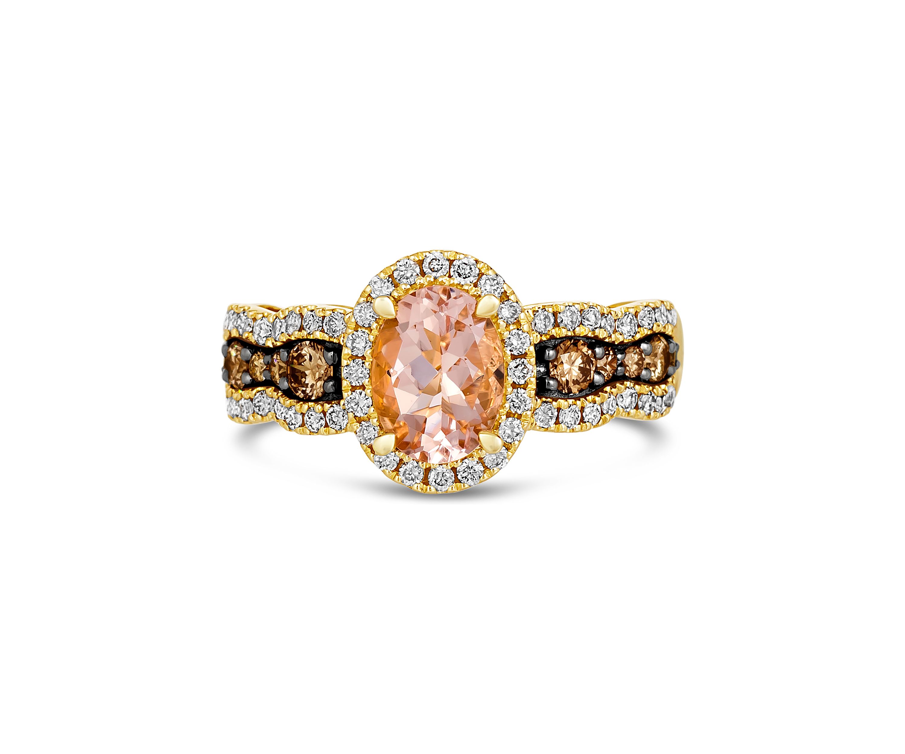 Ring featuring 3/4 ct. t.w. Peach Morganite™, 1/3 ct. t.w. Chocolate Diamonds®, 3/8 ct. t.w. Nude Diamonds™ set in 14K Honey Gold™
