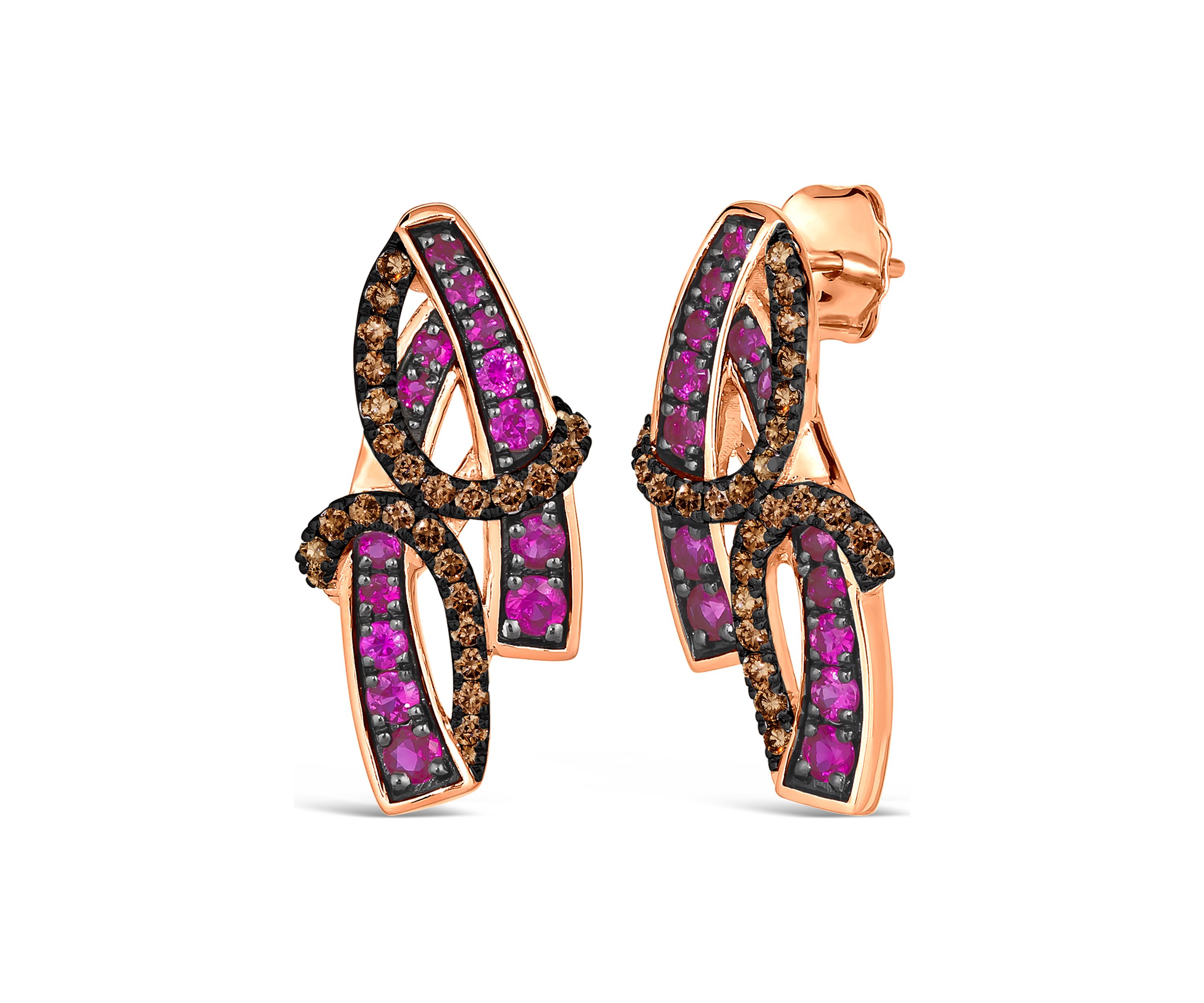 3/4 ct. t.w. Bubble Gum Pink Sapphire™, 3/8 ct. t.w. Chocolate Diamonds® Earrings in 14K Strawberry Gold®