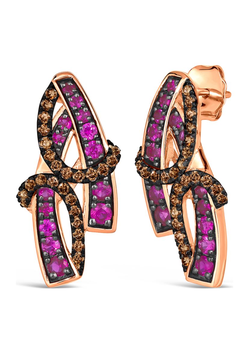 3/4 ct. t.w. Bubble Gum Pink Sapphire™, 3/8 ct. t.w. Chocolate Diamonds® Earrings in 14K Strawberry Gold®