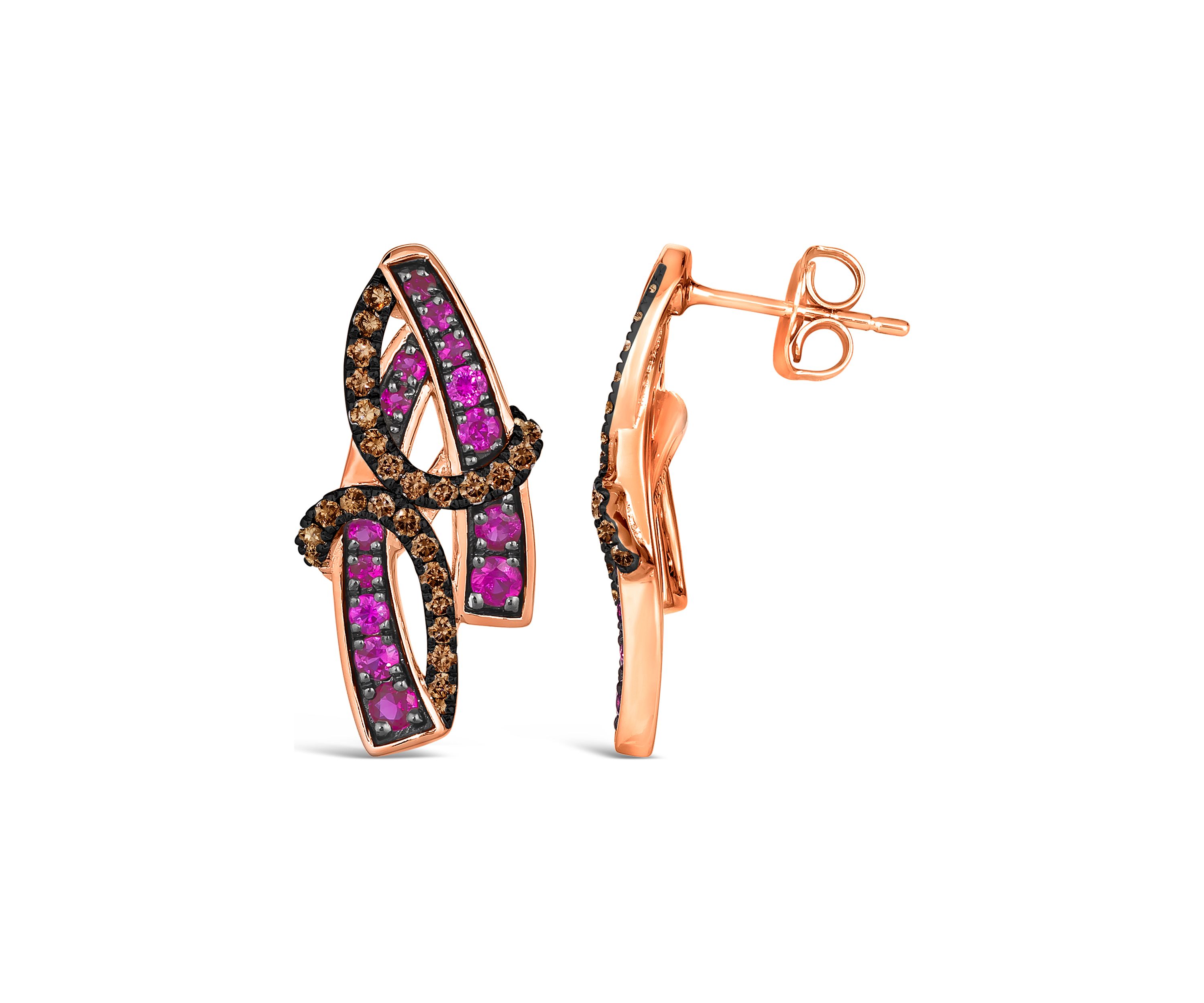 3/4 ct. t.w. Bubble Gum Pink Sapphire™, 3/8 ct. t.w. Chocolate Diamonds® Earrings in 14K Strawberry Gold®