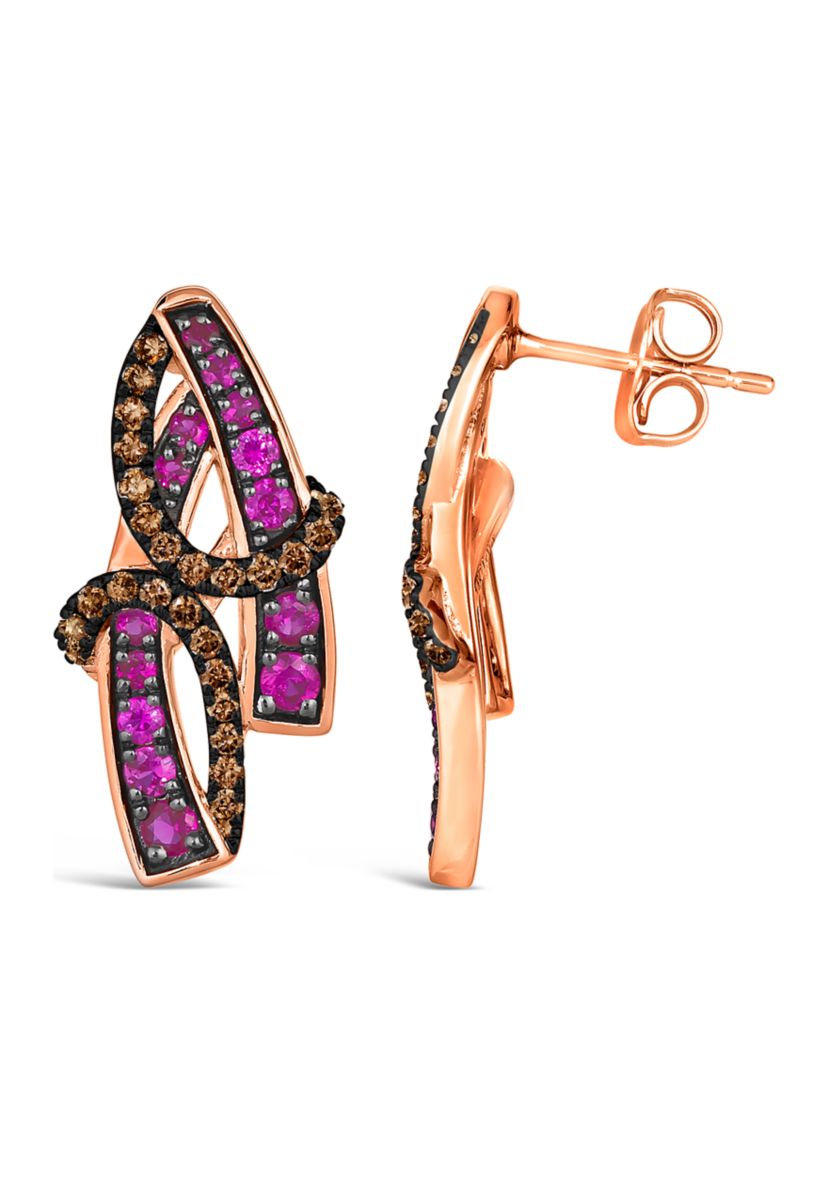 3/4 ct. t.w. Bubble Gum Pink Sapphire™, 3/8 ct. t.w. Chocolate Diamonds® Earrings in 14K Strawberry Gold®