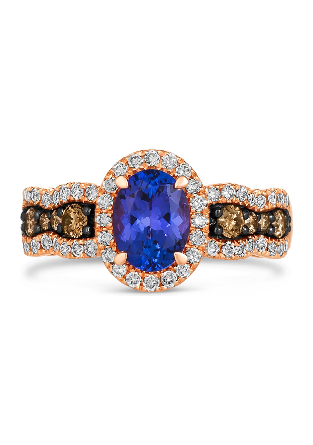 Ring featuring 1 ct. t.w. Blueberry Tanzanite®, 1/3 ct. t.w. Chocolate Diamonds®, 3/8 ct. t.w. Nude Diamonds™ set in 14K Strawberry Gold®