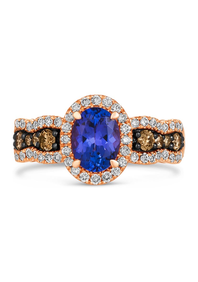 Ring featuring 1 ct. t.w. Blueberry Tanzanite®, 1/3 ct. t.w. Chocolate Diamonds®, 3/8 ct. t.w. Nude Diamonds™ set in 14K Strawberry Gold®