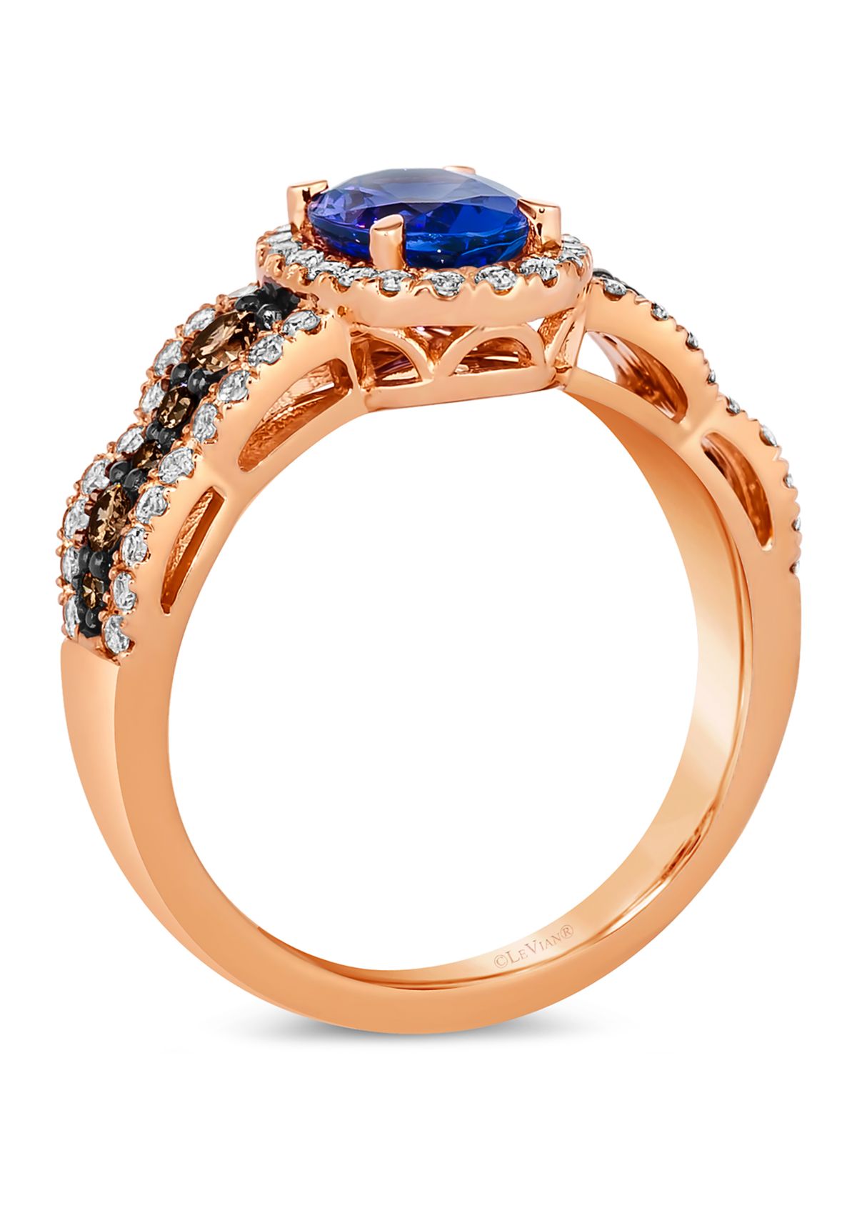 Ring featuring 1 ct. t.w. Blueberry Tanzanite®, 1/3 ct. t.w. Chocolate Diamonds®, 3/8 ct. t.w. Nude Diamonds™ set in 14K Strawberry Gold®
