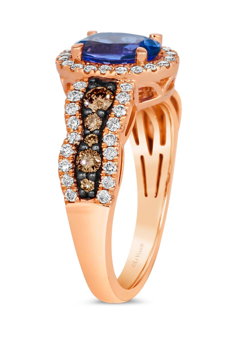 Ring featuring 1 ct. t.w. Blueberry Tanzanite®, 1/3 ct. t.w. Chocolate Diamonds®, 3/8 ct. t.w. Nude Diamonds™ set in 14K Strawberry Gold®