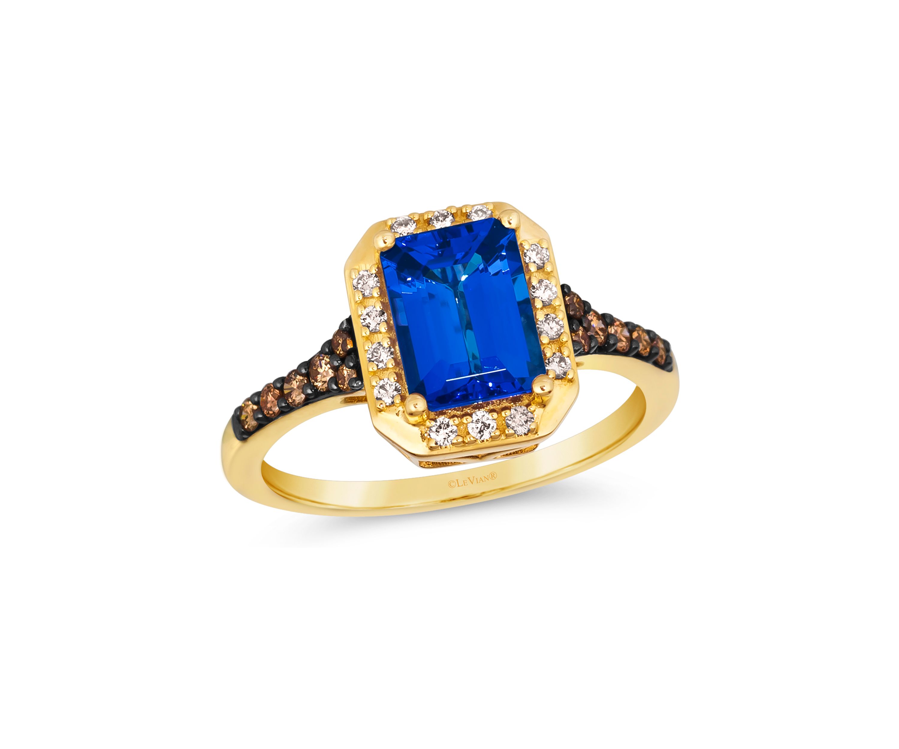Ring featuring 1.5 ct. t.w. Blueberry Tanzanite®, 1/5 ct. t.w. Chocolate Diamonds®, 1/10 ct. t.w. Nude Diamonds™ in 14K Honey Gold™
