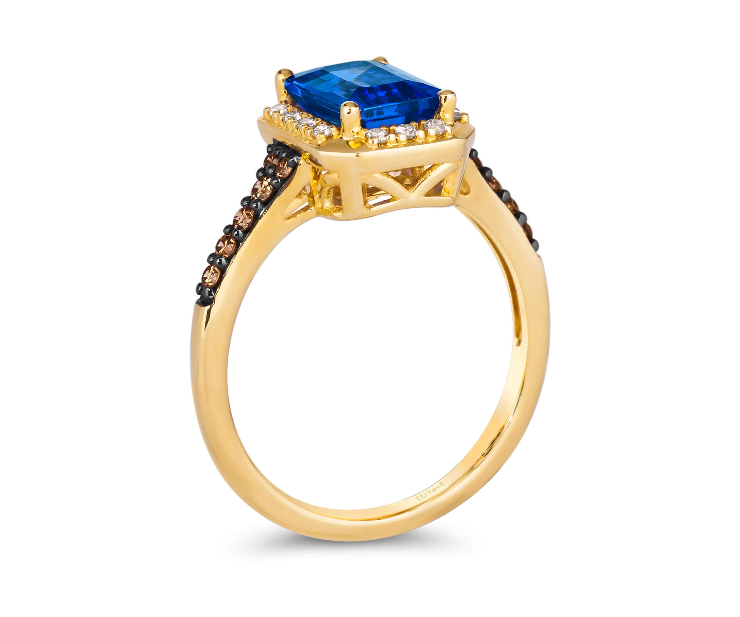 Ring featuring 1.5 ct. t.w. Blueberry Tanzanite®, 1/5 ct. t.w. Chocolate Diamonds®, 1/10 ct. t.w. Nude Diamonds™ in 14K Honey Gold™