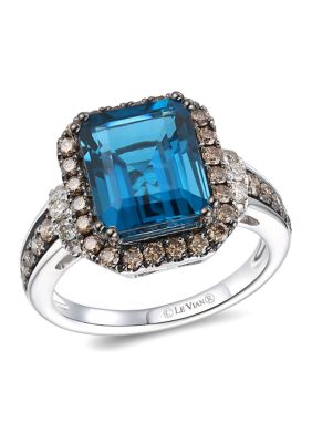 Le Vian 5 ct. t.w. Deep Sea Blue Topazâ¢, 5/8 ct. t.w. Chocolate Diamonds, 1/4 ct. t.w. Nude Diamondsâ¢ Ring in 14K Vanilla Gold