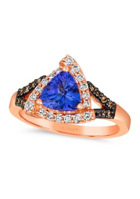 1 ct. t.w. Blueberry Tanzanite®, 1/4 ct. t.w. Nude Diamonds™, 1/8 ct. t.w. Chocolate Diamonds® Ring in 14K Strawberry Gold®