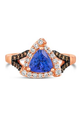 1 ct. t.w. Blueberry Tanzanite®, 1/4 ct. t.w. Nude Diamonds™, 1/8 ct. t.w. Chocolate Diamonds® Ring in 14K Strawberry Gold®