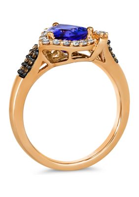 1 ct. t.w. Blueberry Tanzanite®, 1/4 ct. t.w. Nude Diamonds™, 1/8 ct. t.w. Chocolate Diamonds® Ring in 14K Strawberry Gold®