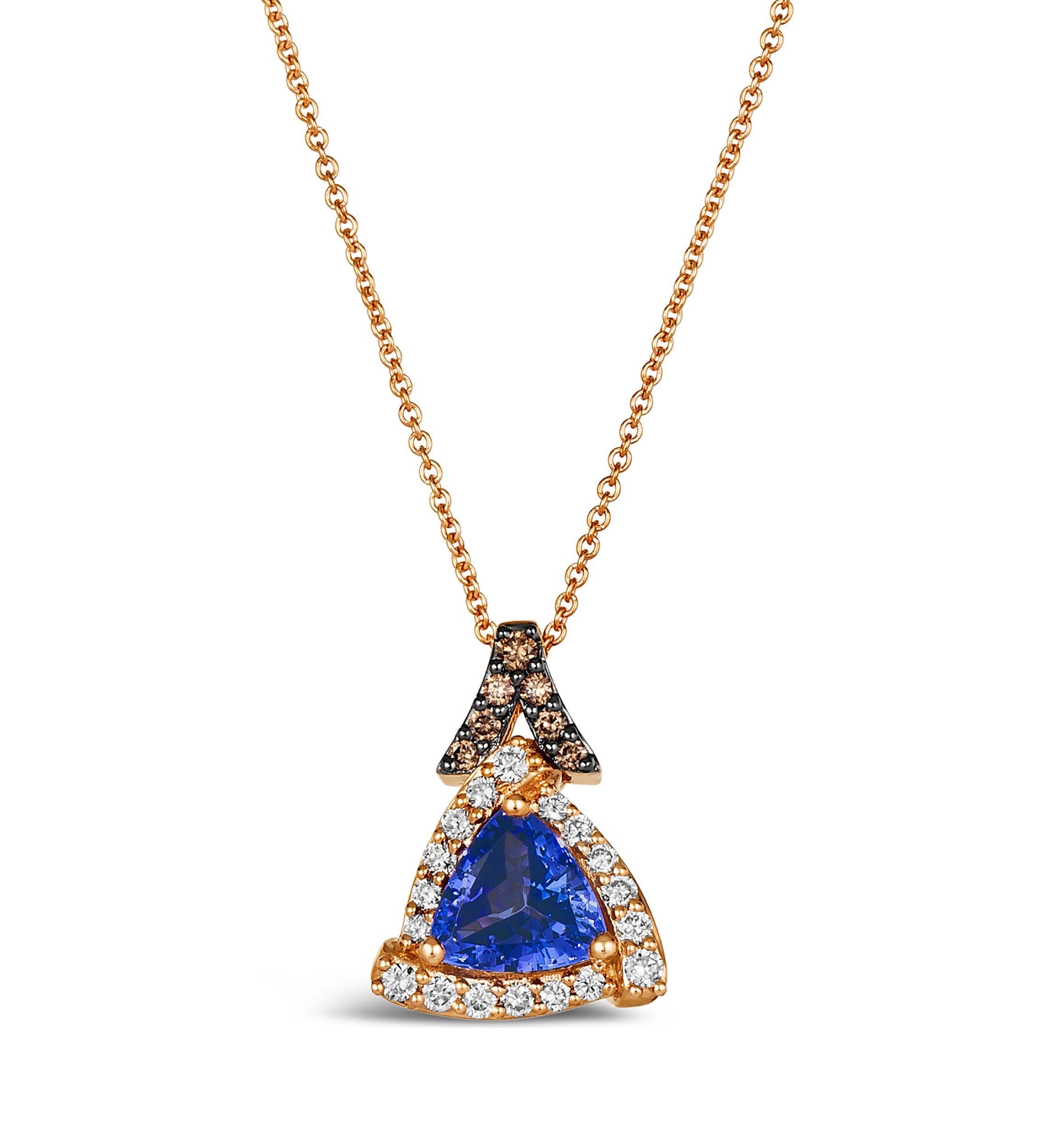 1 ct. t.w. Blueberry Tanzanite®, 1/15 ct. t.w. Chocolate Diamonds®, 1/4 ct. t.w. Nude Diamonds™ Pendant Necklace in 14K Strawberry Gold®