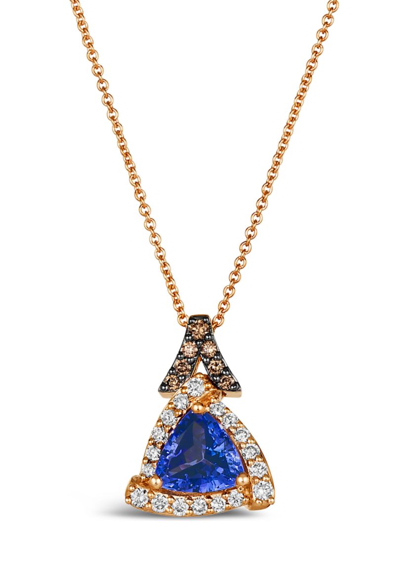 1 ct. t.w. Blueberry Tanzanite®, 1/15 ct. t.w. Chocolate Diamonds®, 1/4 ct. t.w. Nude Diamonds™ Pendant Necklace in 14K Strawberry Gold®