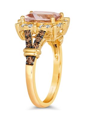 1.5 ct. t.w. Peach Morganite™, 1/4 ct. t.w. Chocolate Diamond®, 1/4 ct. t.w. Nude Diamond™ Ring in 14K Honey Gold™