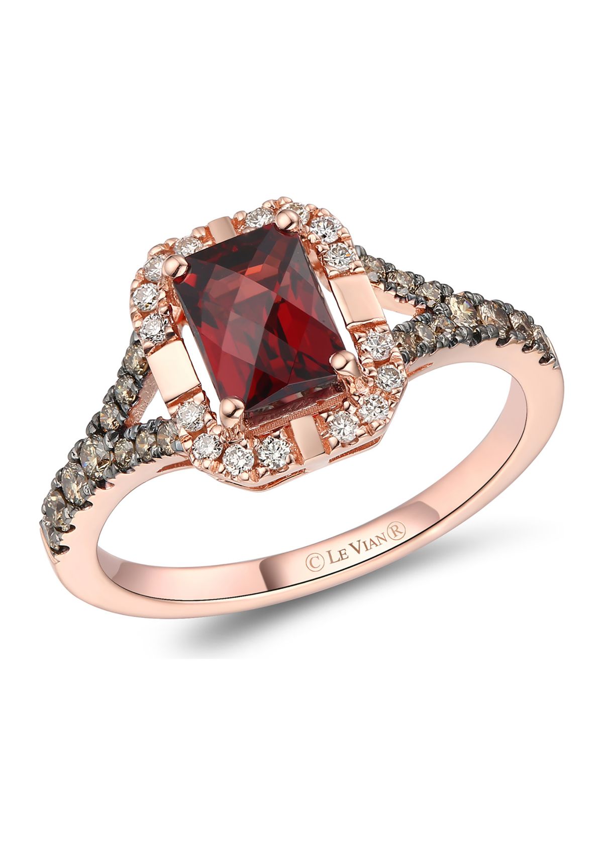 1.3 ct. t.w. Pomegranate Garnet™, 1/4 ct. t.w. Chocolate Diamonds®, 1/10 ct. t.w. Nude Diamonds™ Ring in 14K Strawberry Gold®