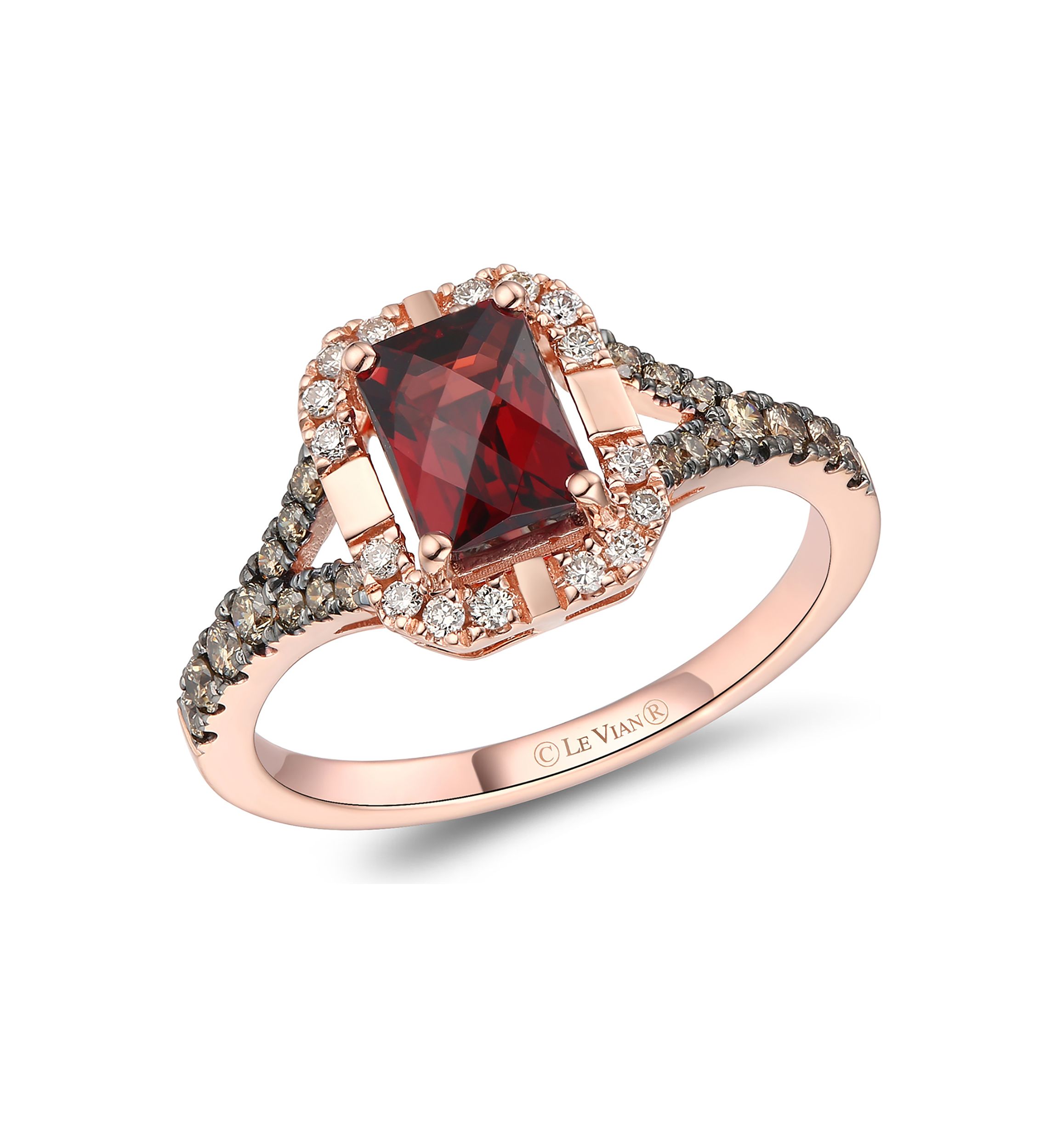 1.3 ct. t.w. Pomegranate Garnet™, 1/4 ct. t.w. Chocolate Diamonds®, 1/10 ct. t.w. Nude Diamonds™ Ring in 14K Strawberry Gold®