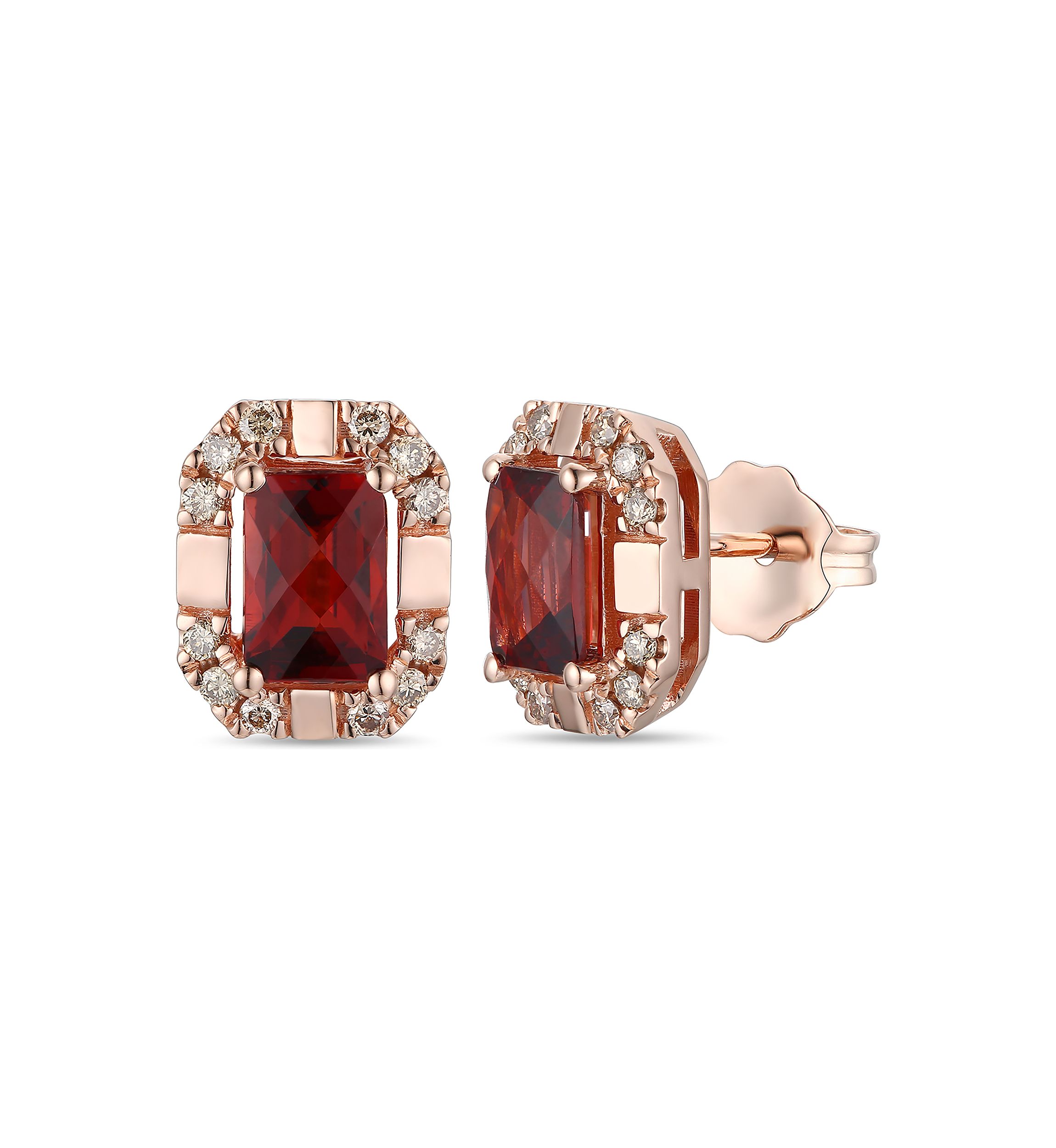 1.16 ct. t.w. Pomegranate Garnet™, 1/6 ct. t.w. Nude Diamonds™ Earrings in 14K Strawberry Gold®