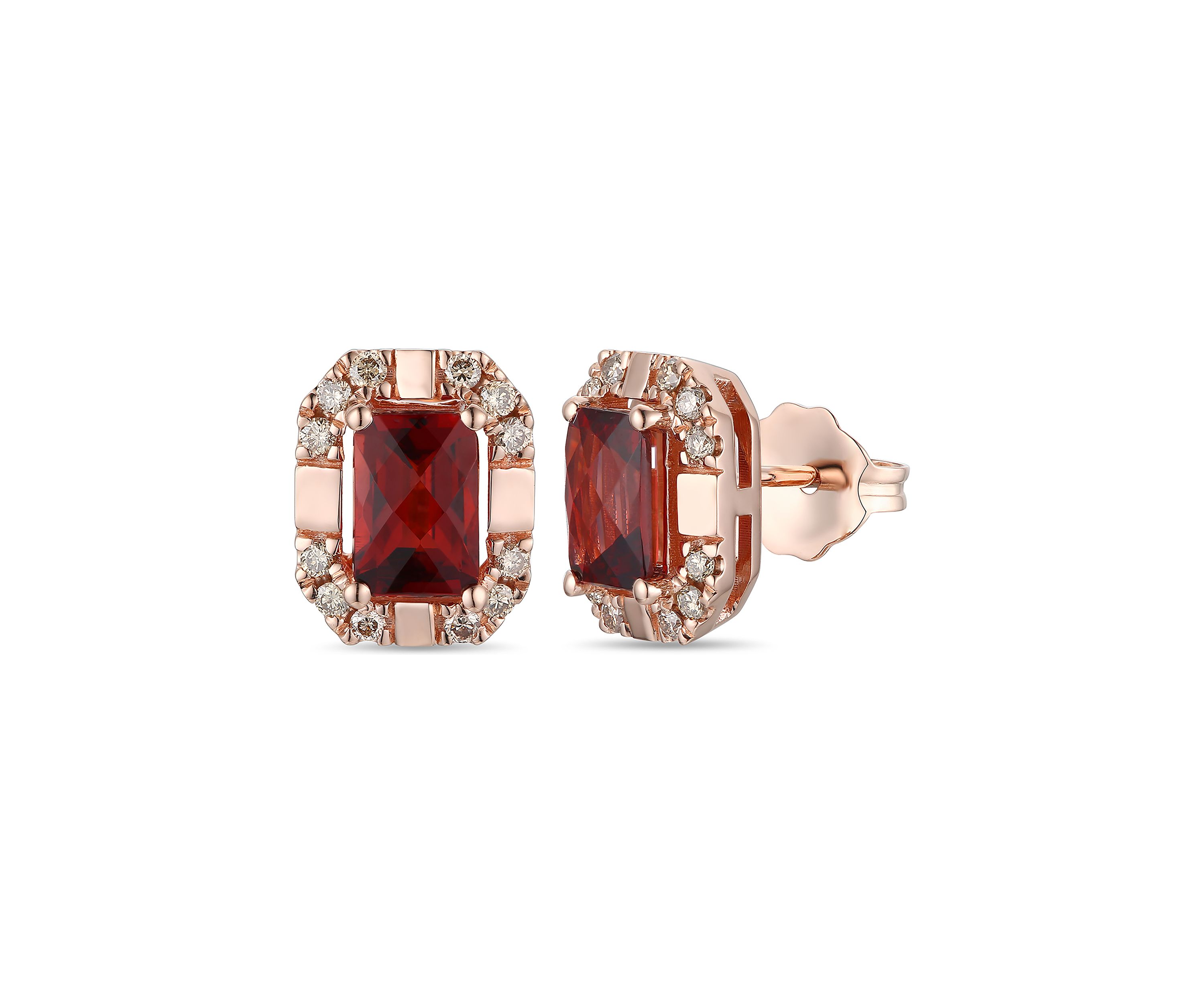 1.16 ct. t.w. Pomegranate Garnet™, 1/6 ct. t.w. Nude Diamonds™ Earrings in 14K Strawberry Gold®