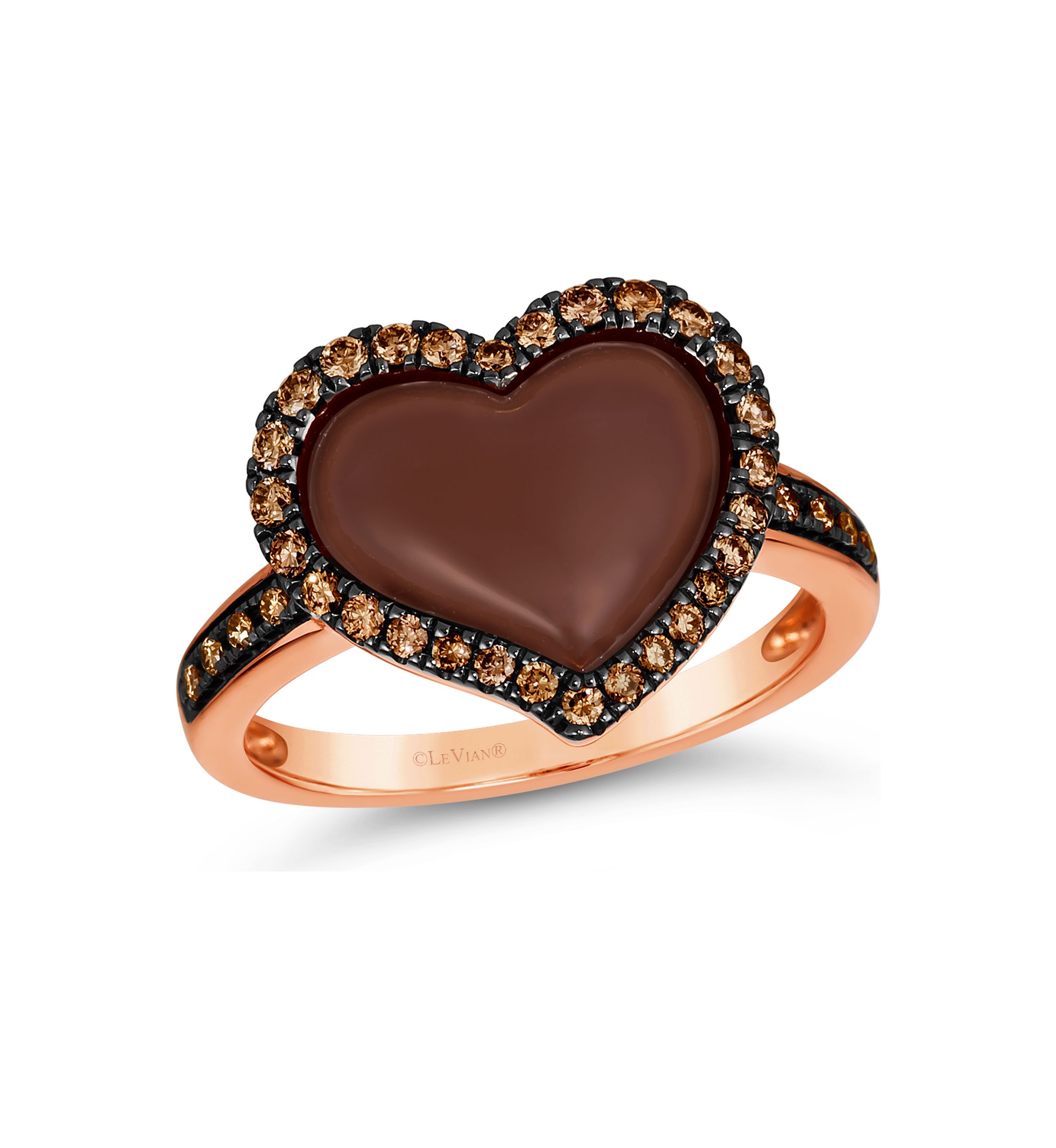 x Godiva 1/3 ct. t.w. Chocolate Diamonds® Enamel Heart Ring set in 14K Strawberry Gold® 