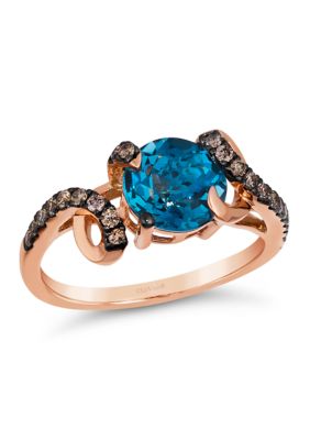 Le Vian Chocolatier® Ring featuring 2 5/8 cts. Deep Sea Blue Topaz™, 1/4 cts. Chocolate Diamonds set in 14K Strawberry Gold