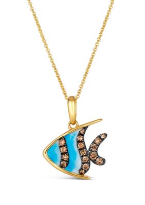 1/4 ct. t.w. Chocolate Diamonds® Enamel Fish Pendant Necklace in 14K Honey Gold™