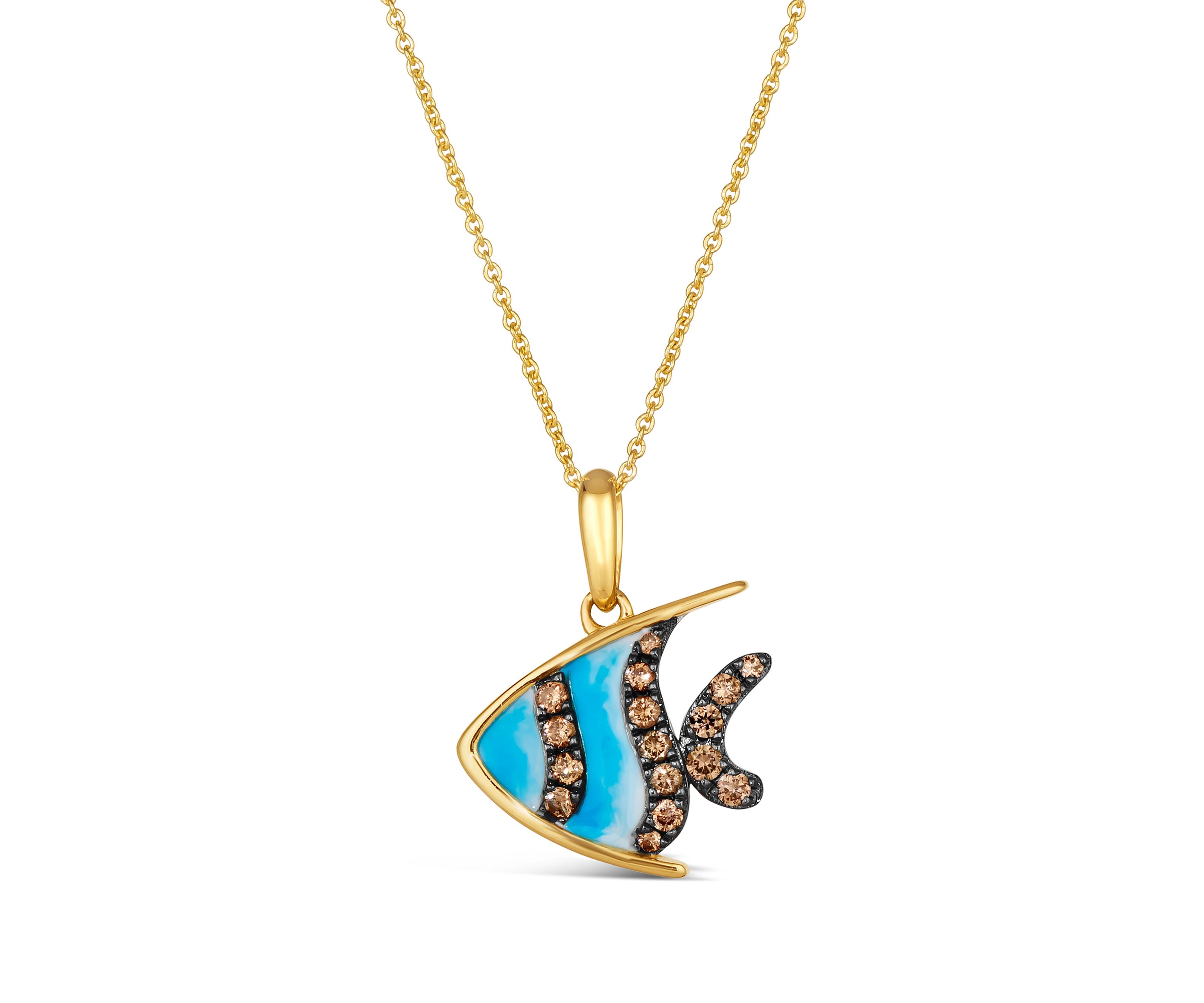 1/4 ct. t.w. Chocolate Diamonds® Enamel Fish Pendant Necklace in 14K Honey Gold™