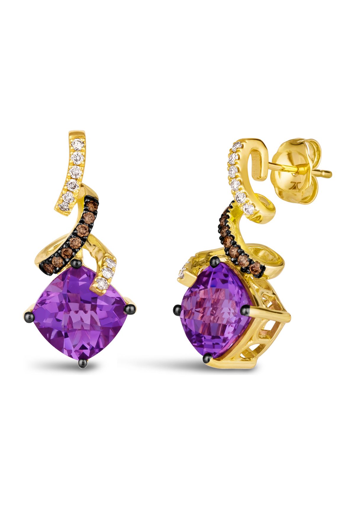4 ct. t.w. Grape Amethyst™, 1/8 ct. t.w. Nude Diamonds™, 1/10 ct. t.w. Chocolate Diamonds® Earrings in 14K Honey Gold™